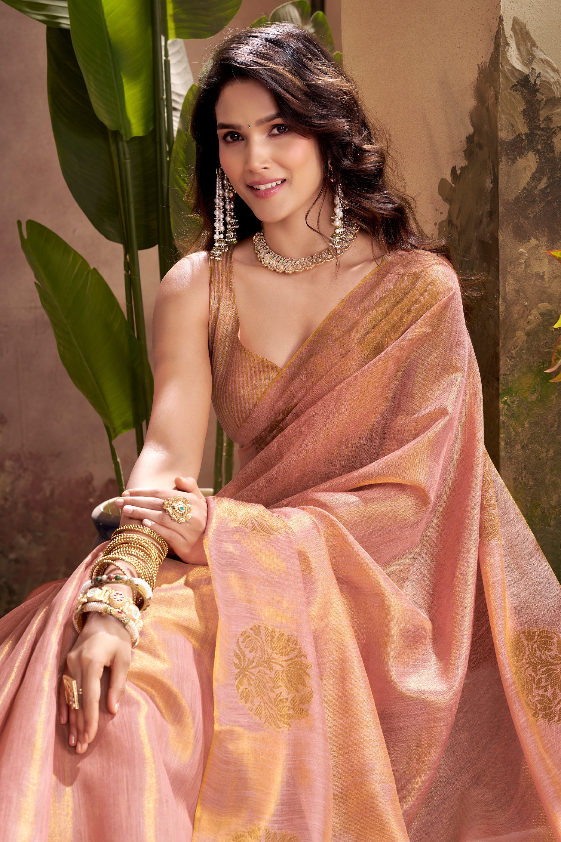 Peach Woven Tissue Silk Saree-SAR10017_3_SareeButa.com