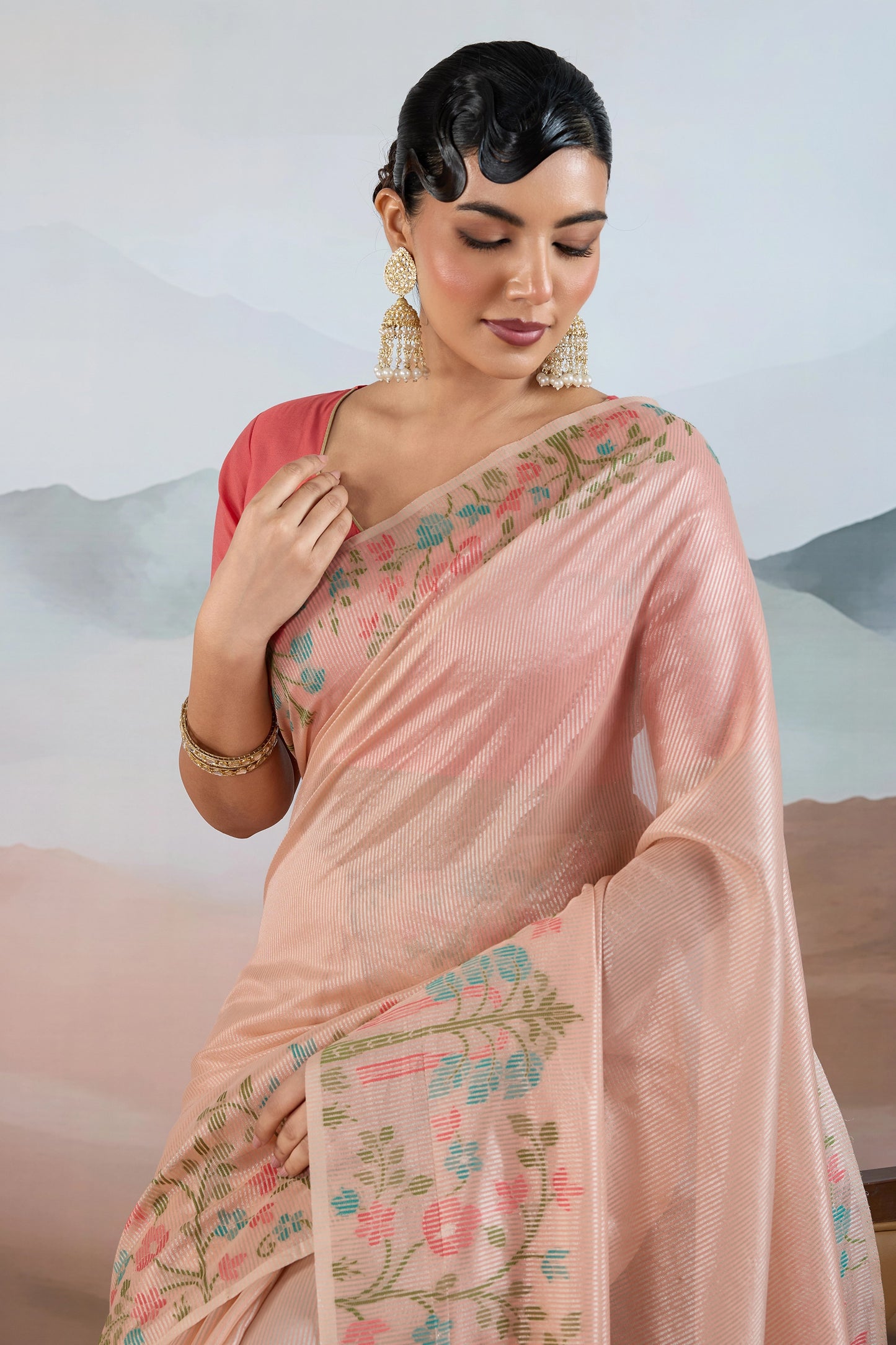 Peach Zari Tissue Brasso saree-SAR12296_2_SareeButa.com