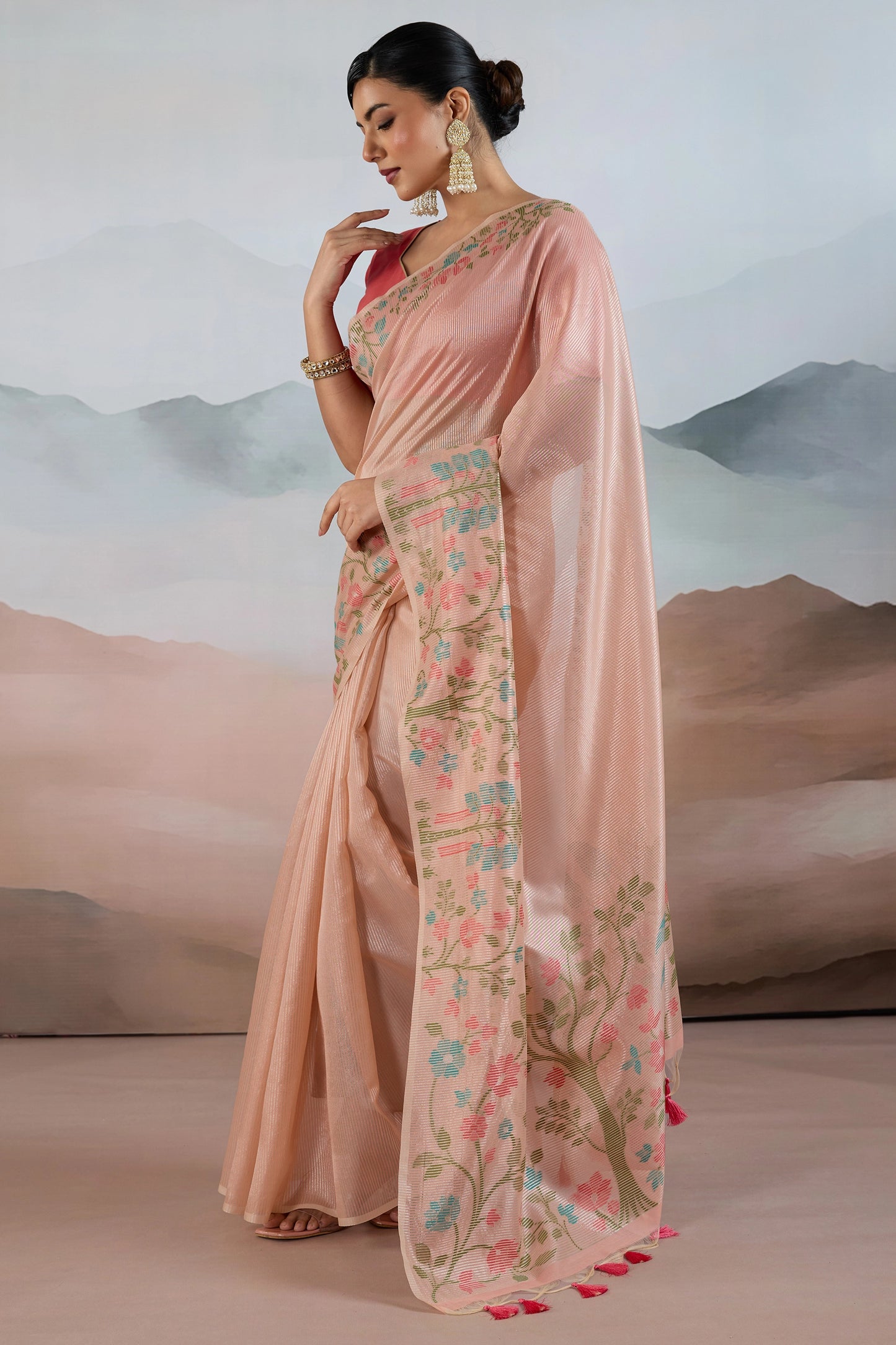 Peach Zari Tissue Brasso saree-SAR12296_3_SareeButa.com