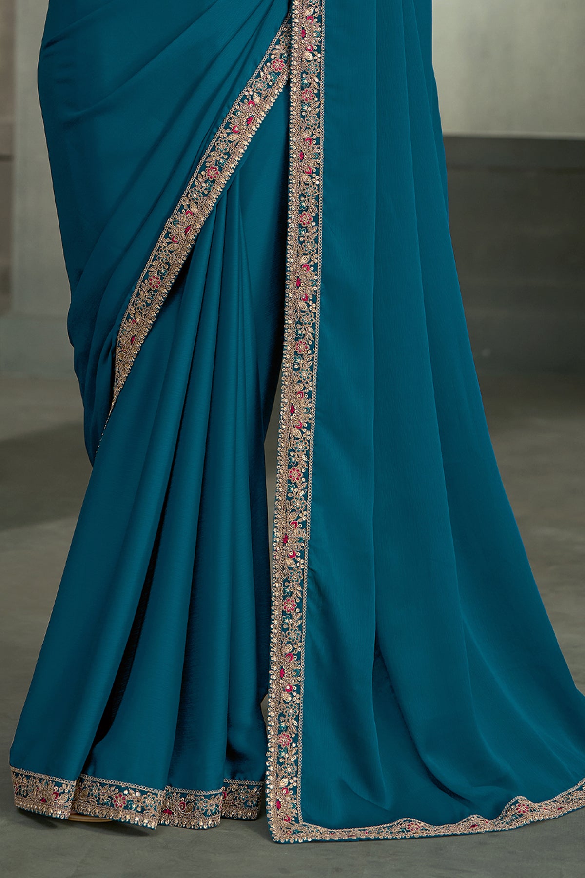 Peacock Blue Embroidered Crepe Silk Saree-SAR13286_4_SareeButa.com