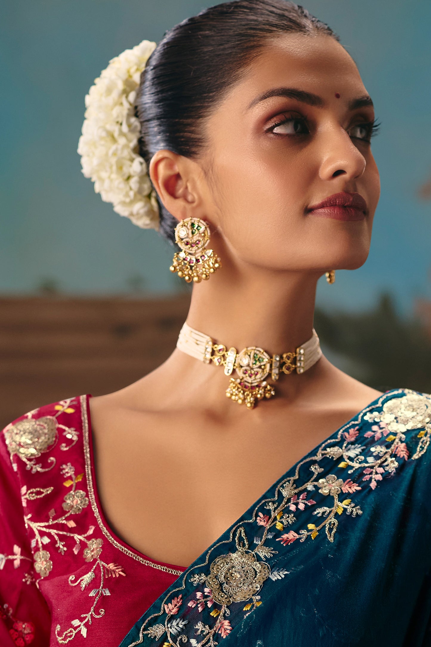 Peacock Blue Embroidered Organza Saree-SAR12030_3_SareeButa.com