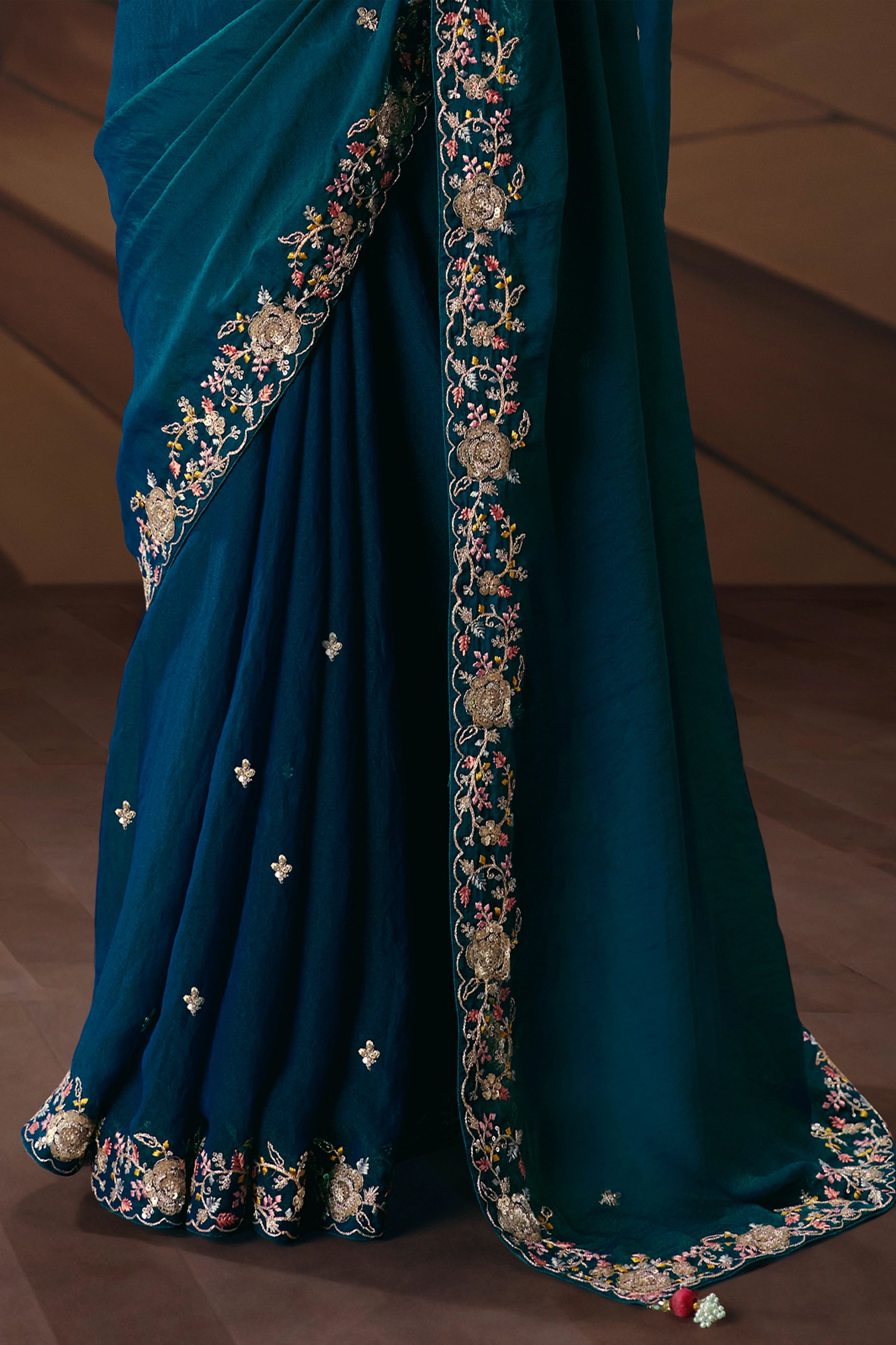 Peacock Blue Embroidered Organza Saree-SAR12030_5_SareeButa.com