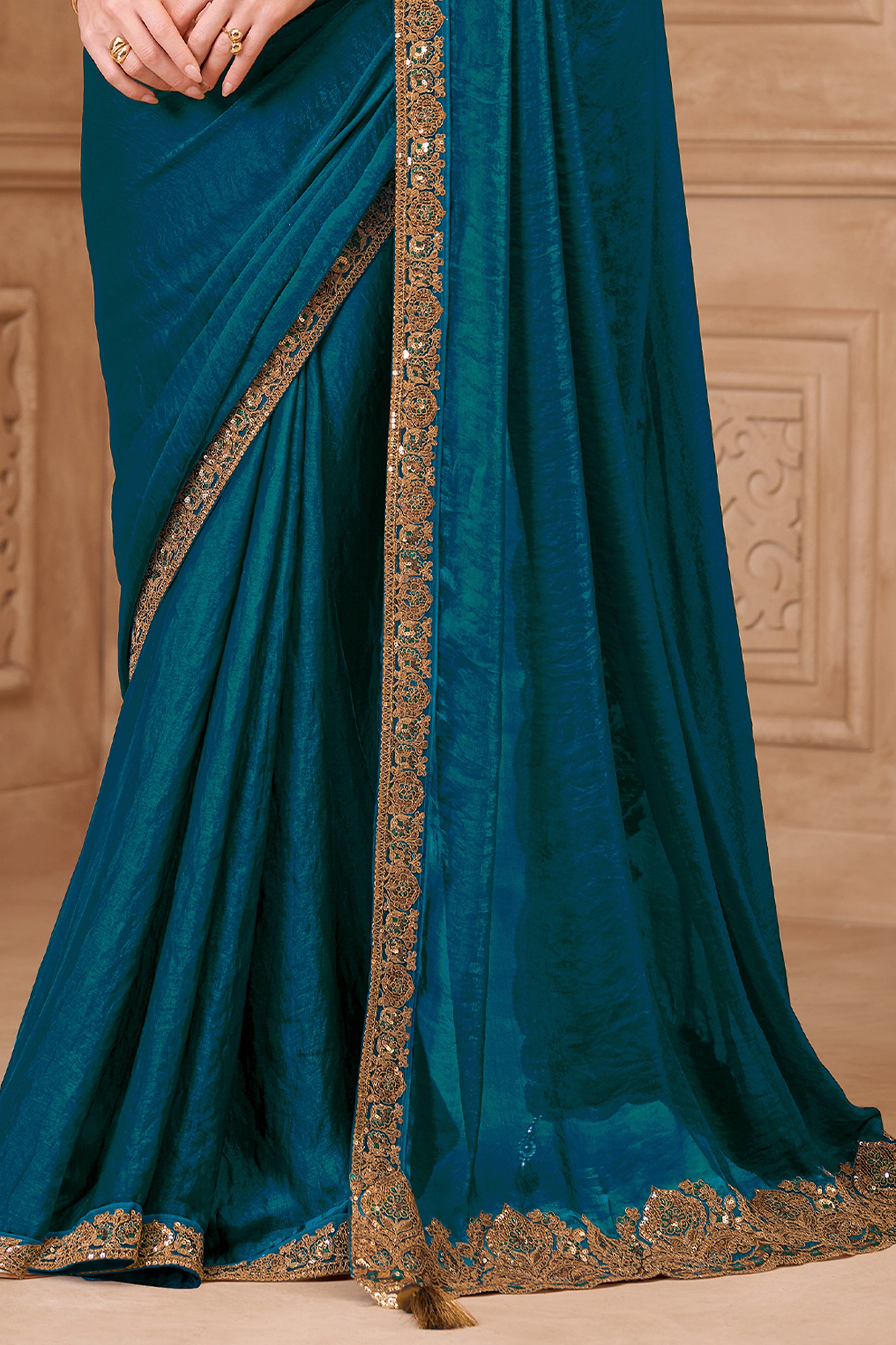 Peacock Blue Embroidered Satin Georgette Saree-SAR12474_5_SareeButa.com
