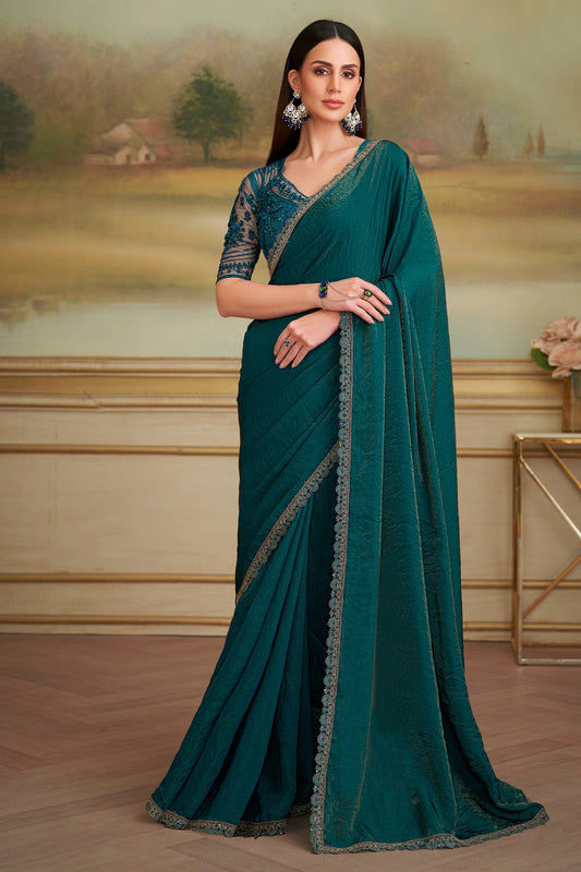Peacock Green Embroidered Georgette Saree-SAR10837_1_SareeButa.com