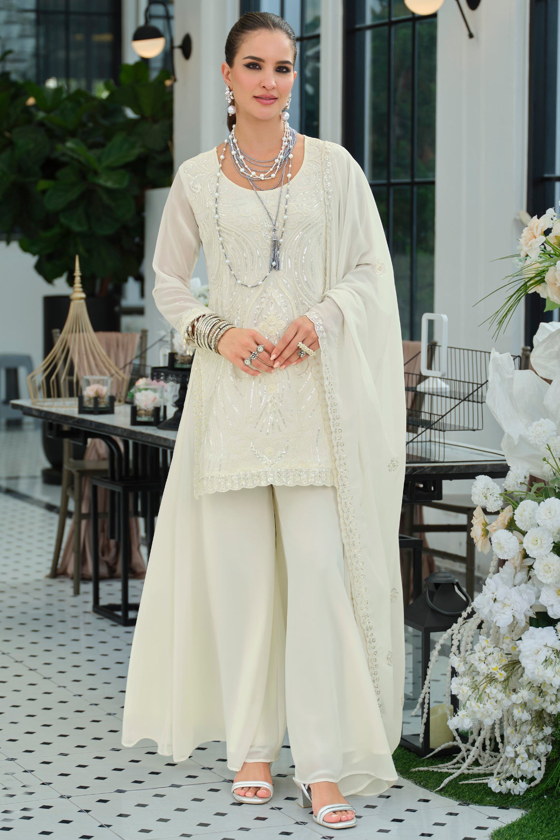 Pearl White Readymade Embroidered Georgette Palazzo Suit-SAR11730_1_SareeButa.com
