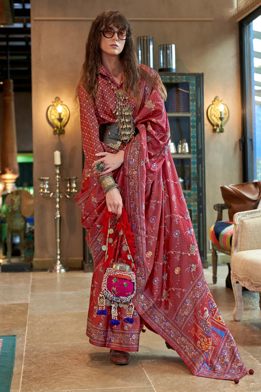 Persian Red Printed Silk Saree-SAR11302_1_SareeButa.com