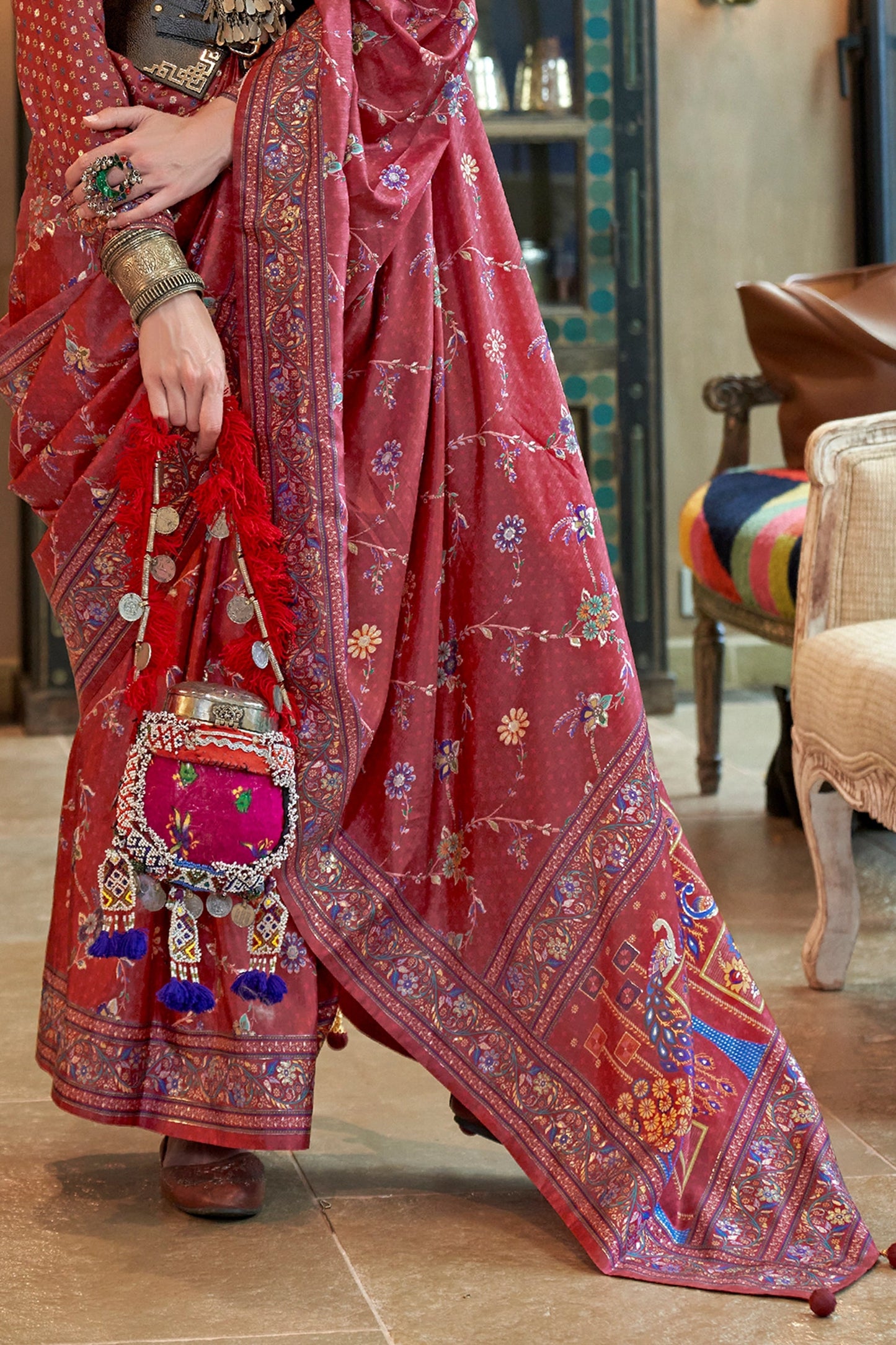 Persian Red Printed Silk Saree-SAR11302_4_SareeButa.com