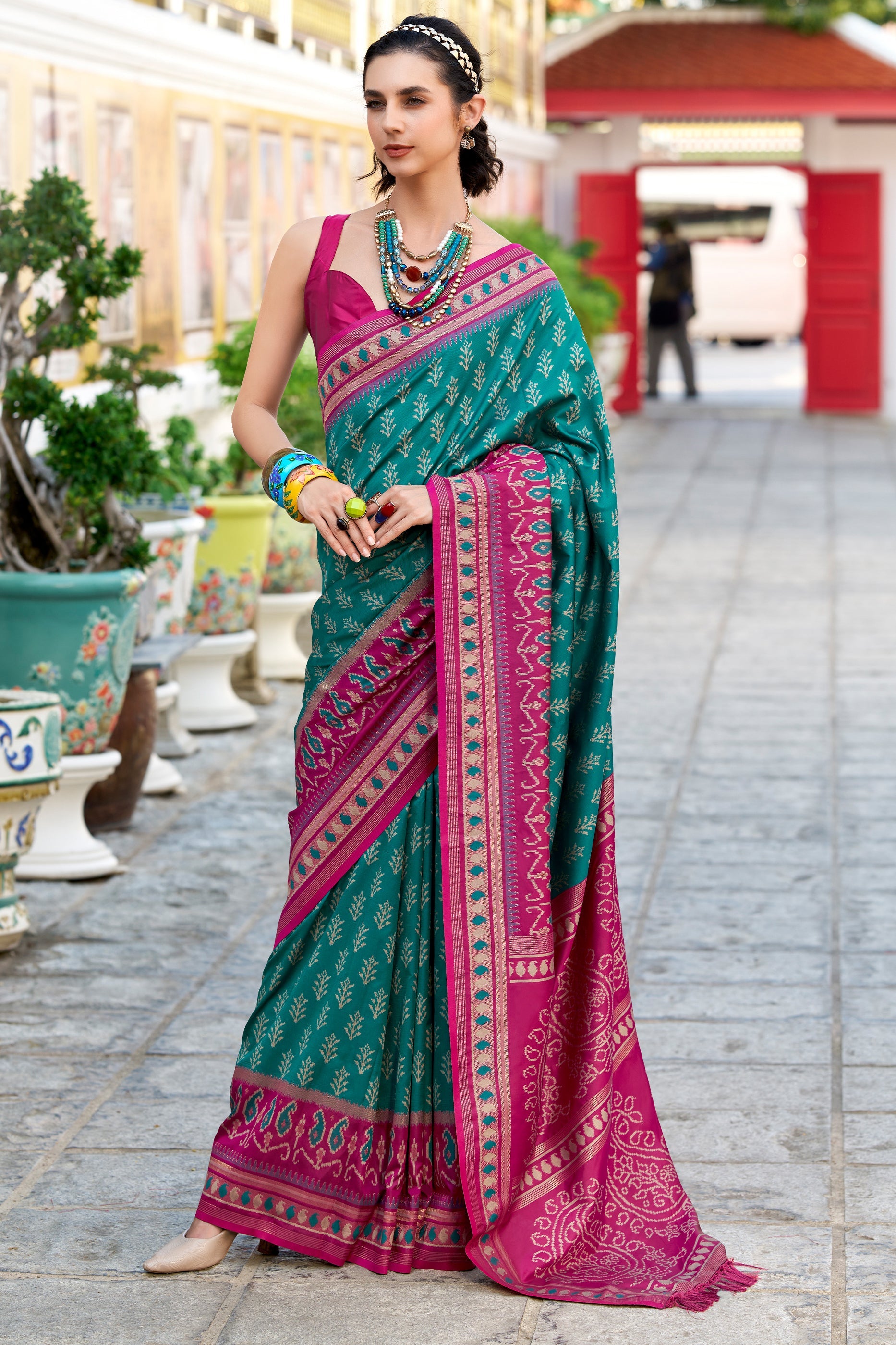 Pine Green Woven Soft Ikat Silk Saree-SAR10030_1_SareeButa.com