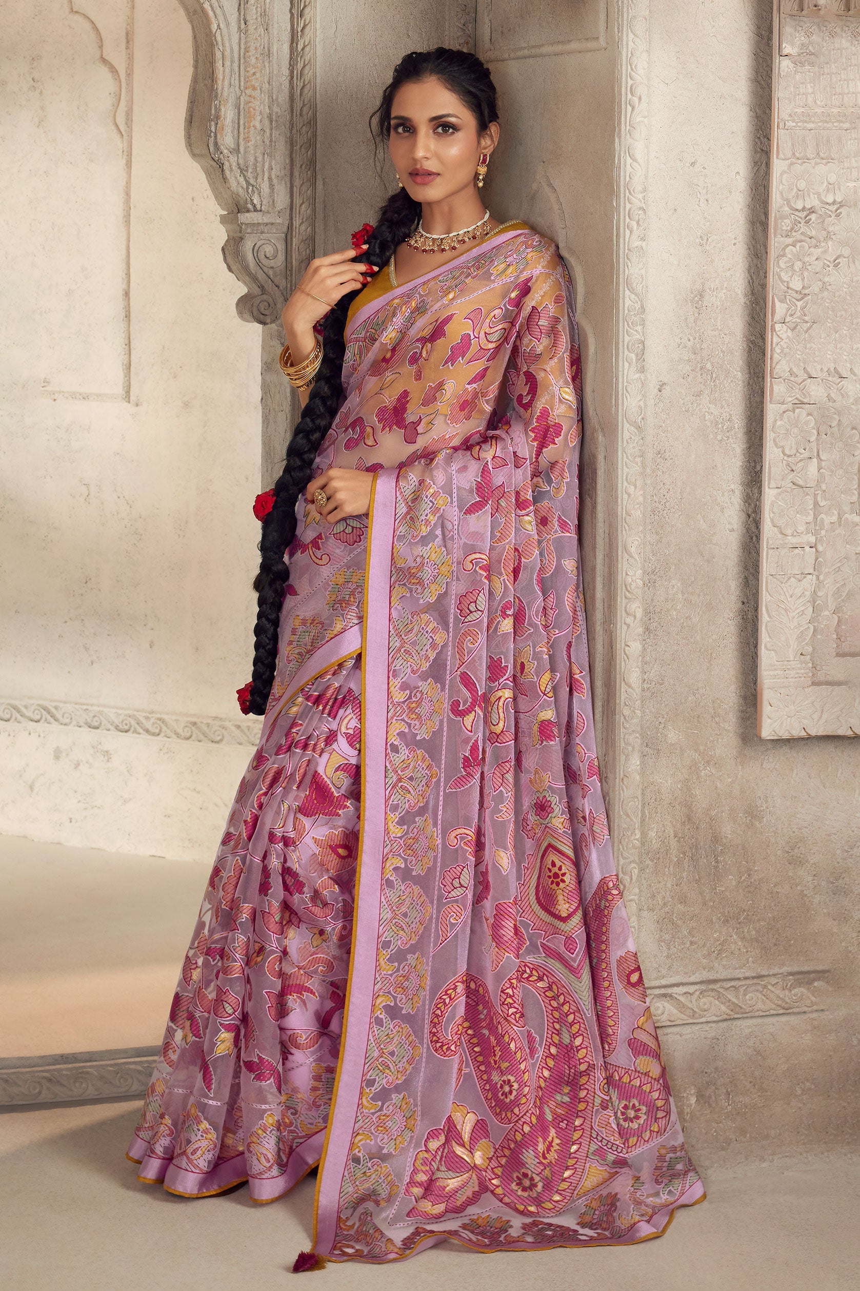 Pink Brasso Organza Saree-ZB130964_1