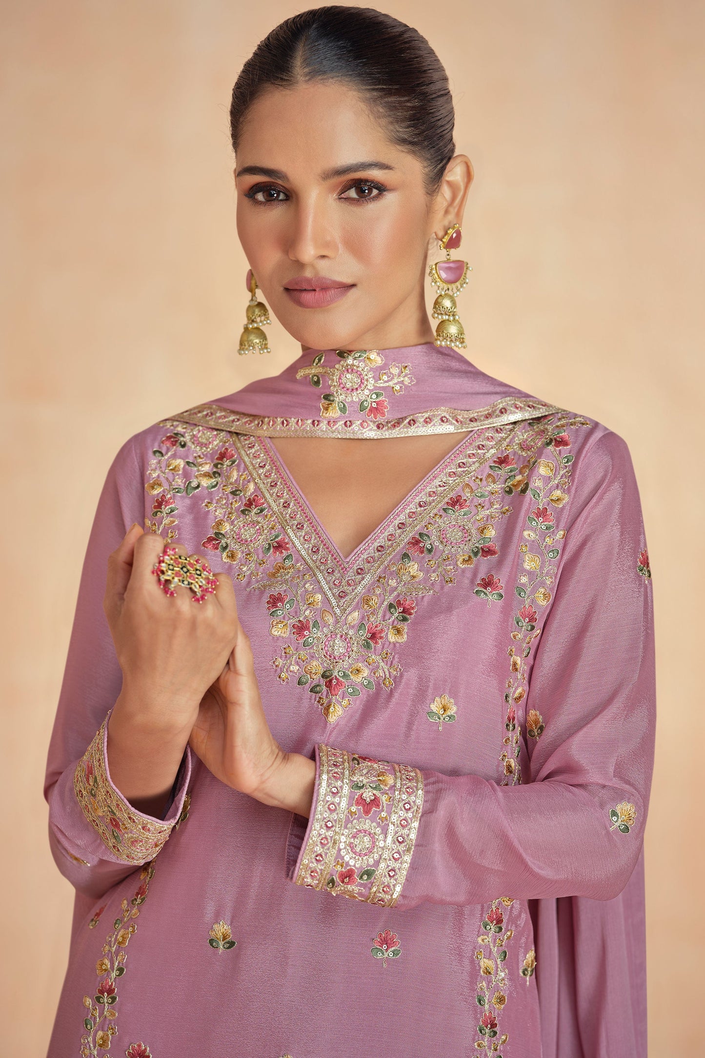 Pink Chinnon Readymade Pallazo Suit-SS080_2_SareeButa.com