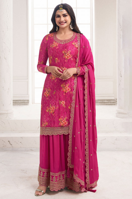 Pink Embroiderd Chinon Palazzo Suit-ZBSS100016_1