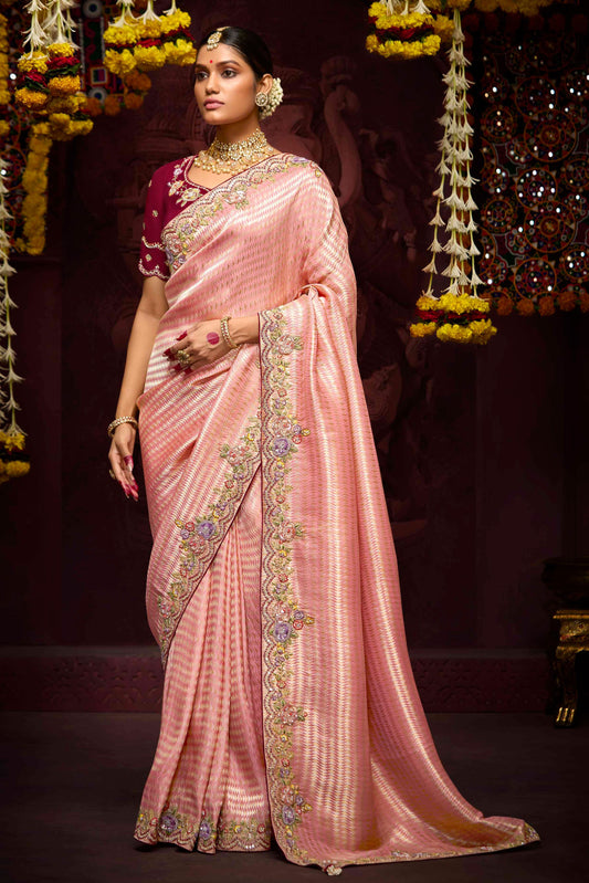 Pink Embroidered Banarasi Silk Saree-ZB133281_1_SareeButa.Com