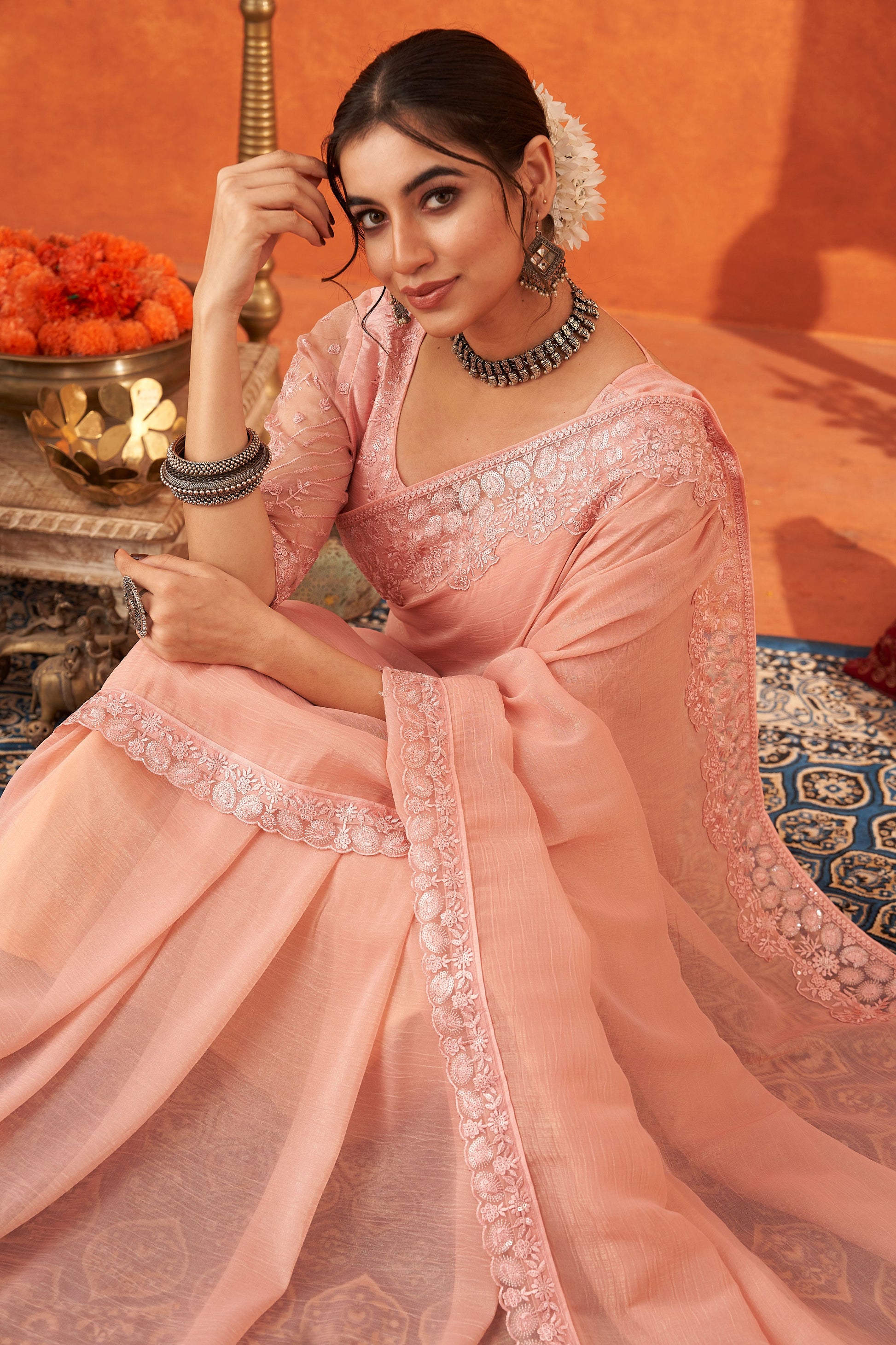 Pink Embroidered Chiffon Saree-ZB133005_2_SareeButa.com