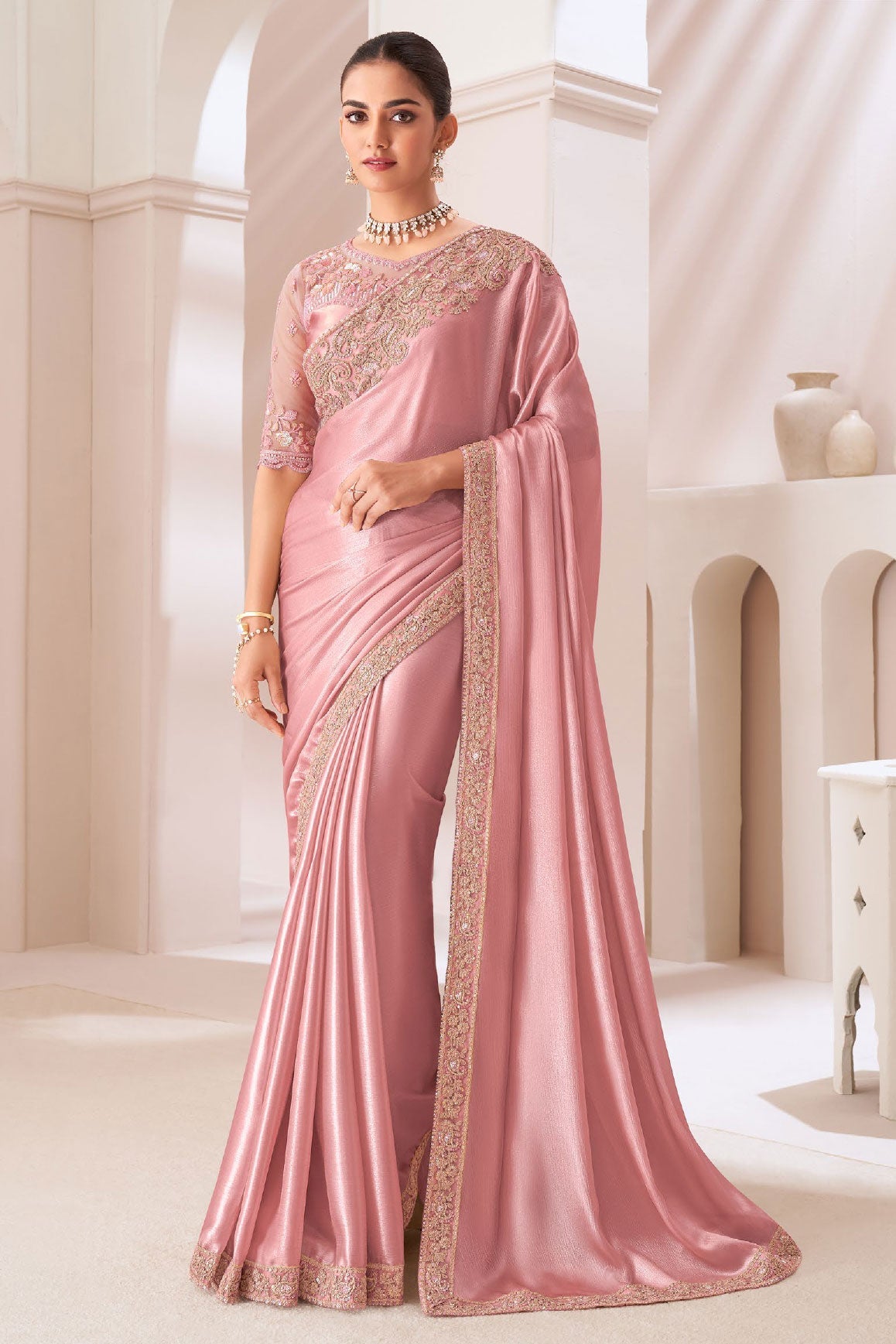 Pink Embroidered Chiffon Saree-ZB133453_1_SareeButa.com