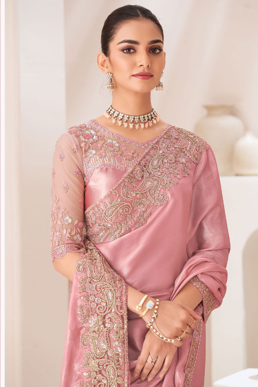 Pink Embroidered Chiffon Saree-ZB133453_2_SareeButa.com