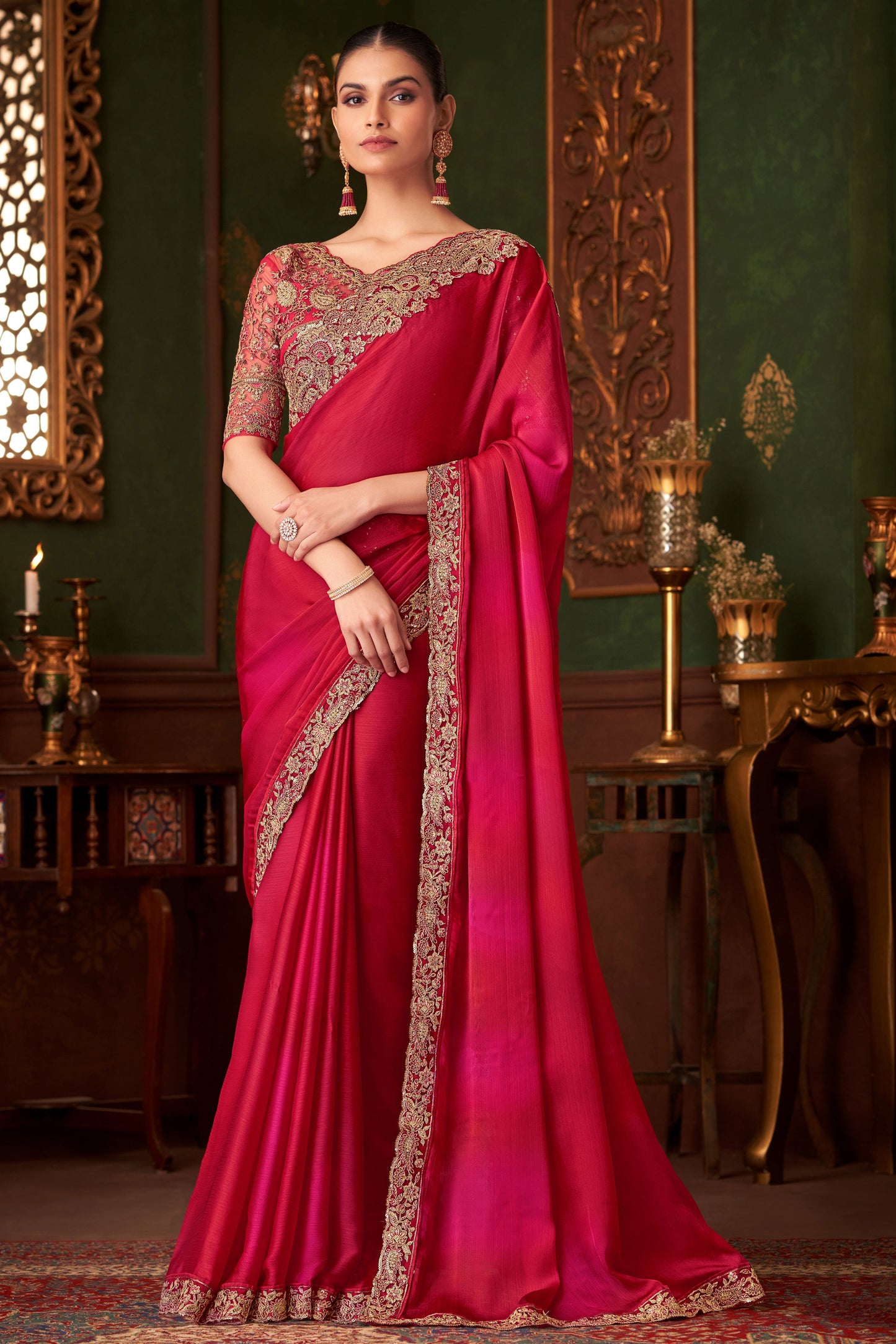 Pink Embroidered Chiffon Saree-ZB133558_1_SareeButa.com