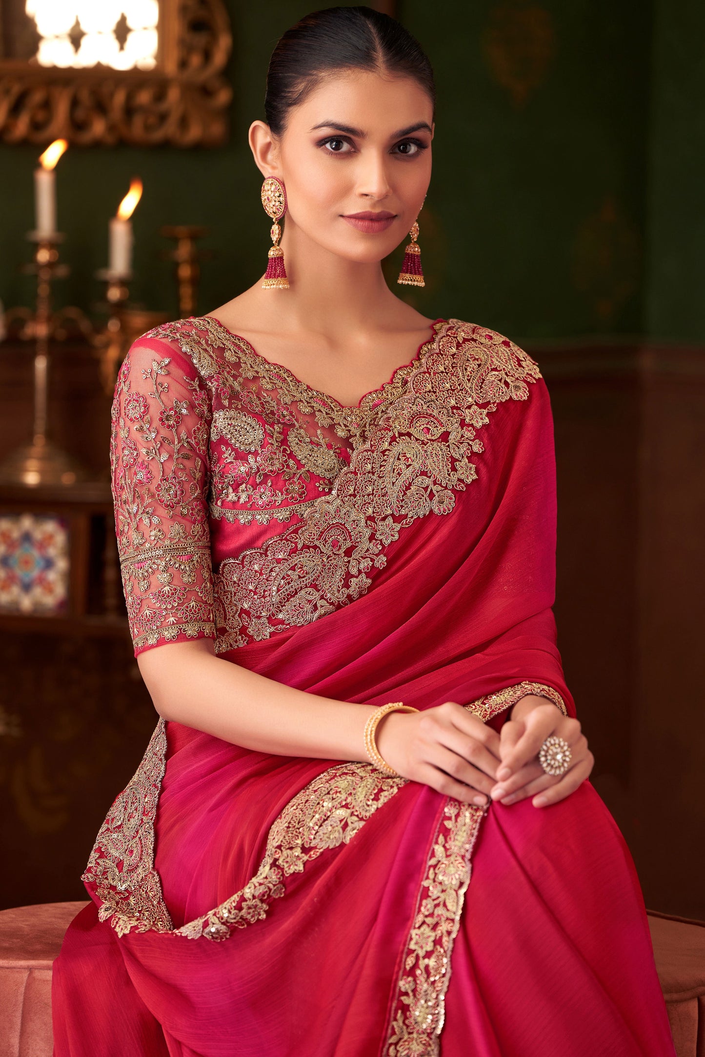 Pink Embroidered Chiffon Saree-ZB133558_2_SareeButa.com