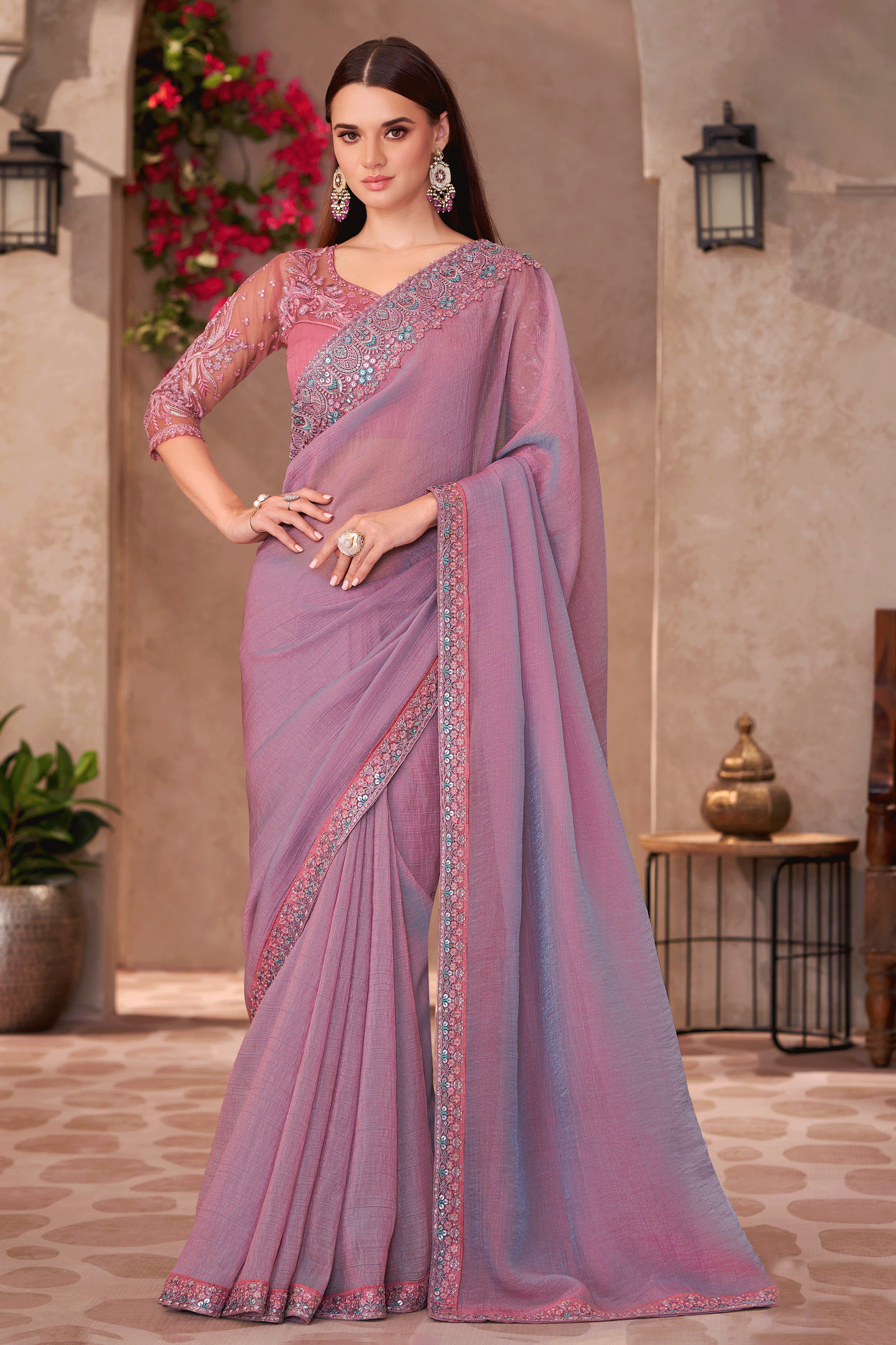 Pink Embroidered Georgette Saree-ZB134911_1_SareeButa.com