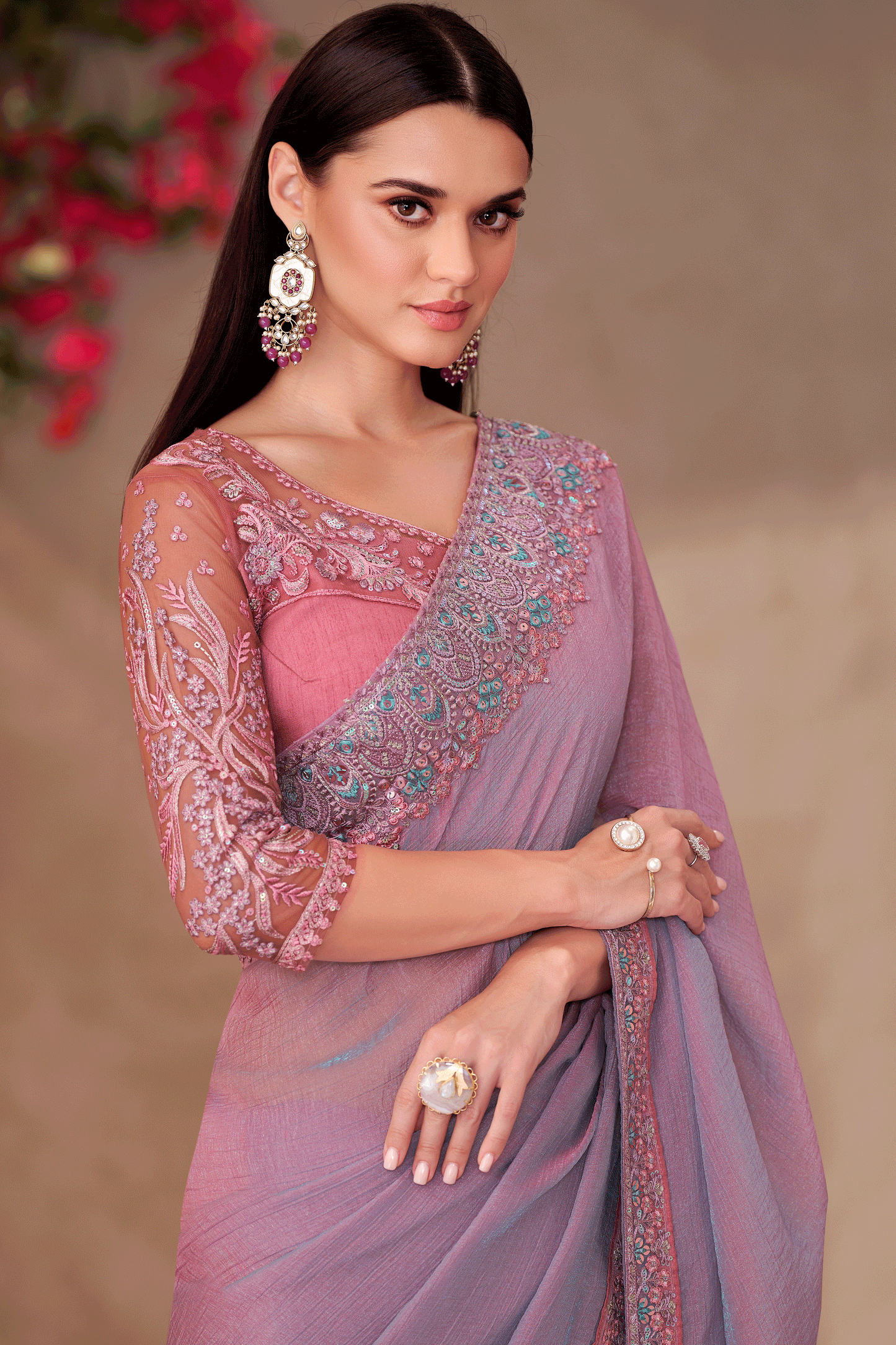 Pink Embroidered Georgette Saree-ZB134911_2_SareeButa.com
