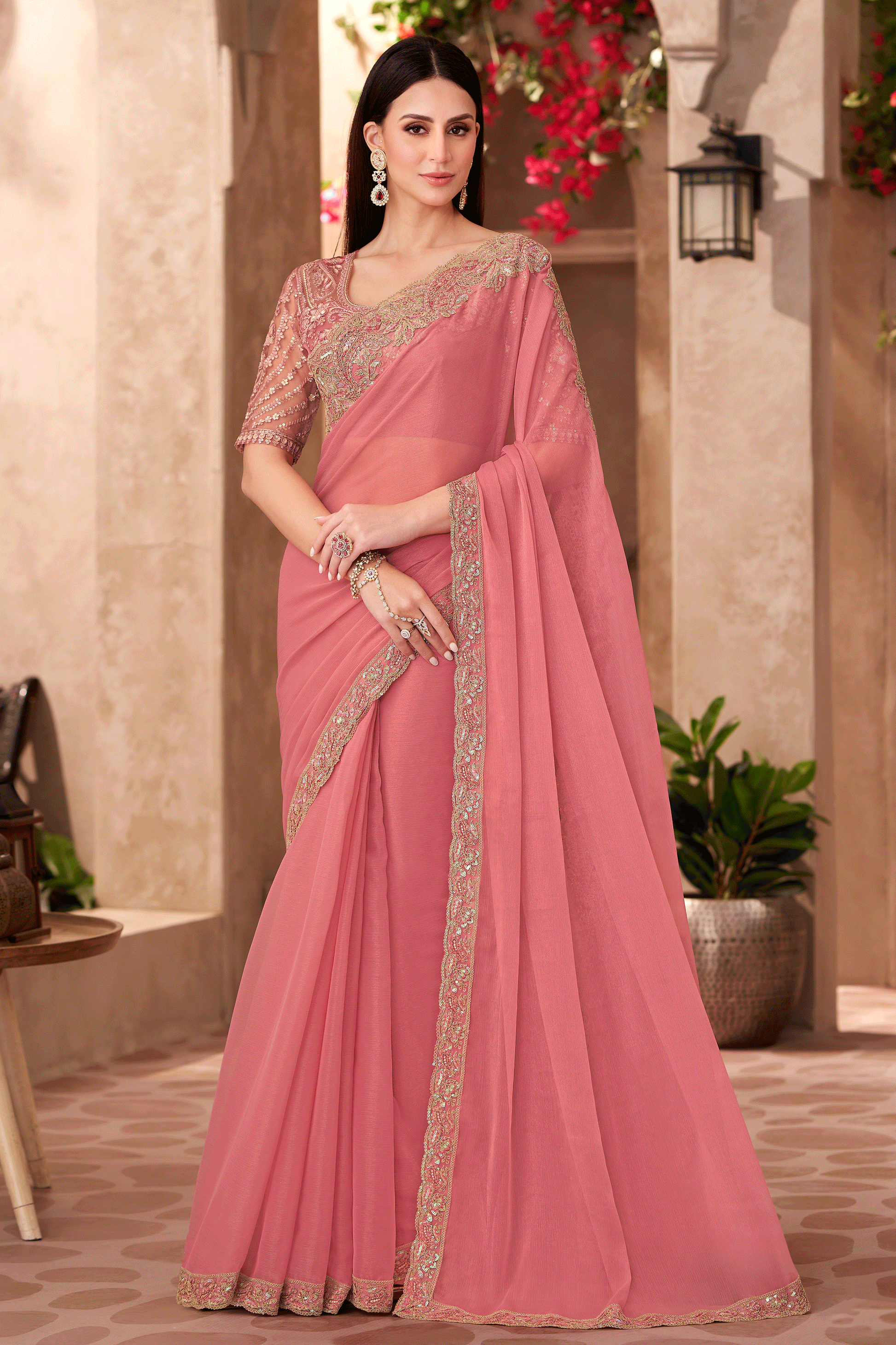 Pink Embroidered Georgette Saree-ZB134918_1_SareeButa.com