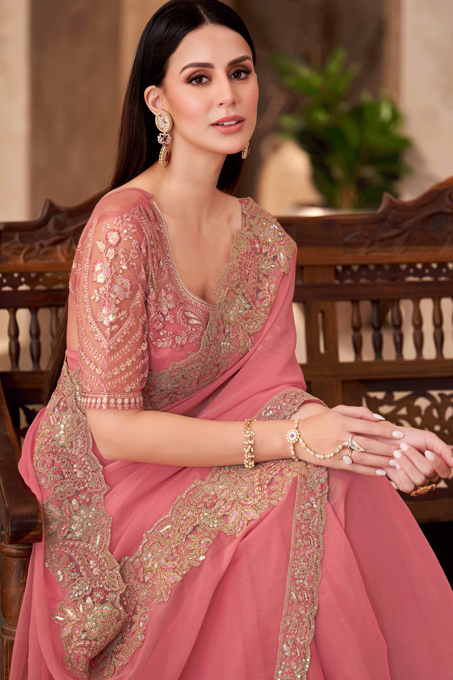 Pink Embroidered Georgette Saree-ZB134918_2_SareeButa.com