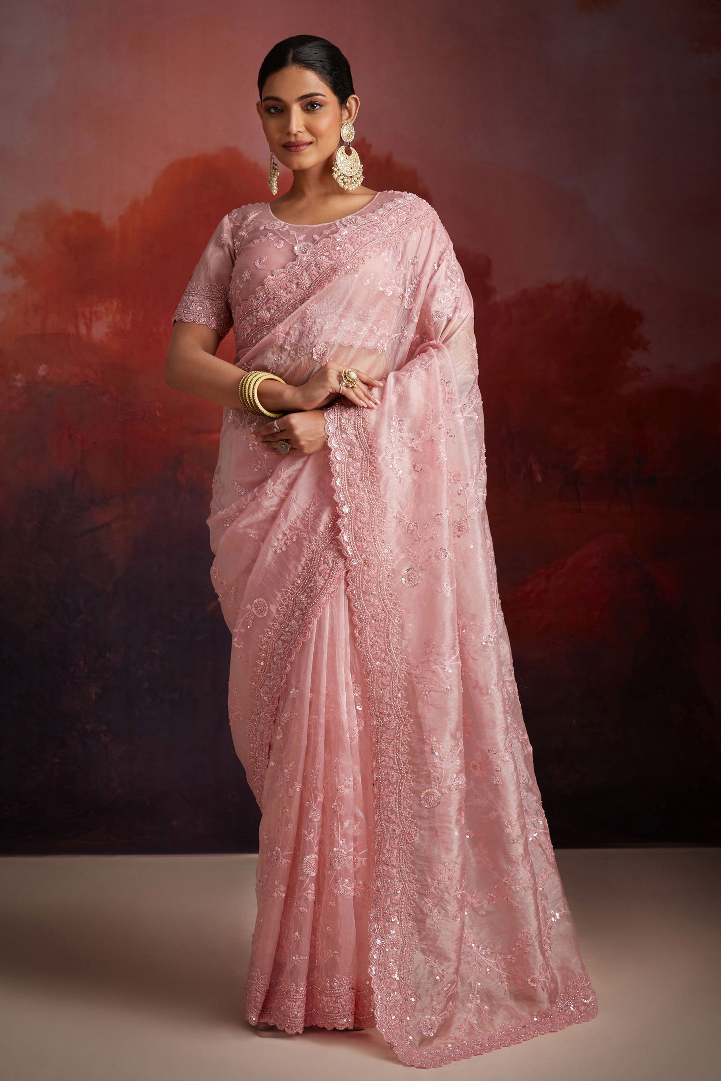 Pink Embroidered Organza Saree-ZB133723_1_SareeButa.com