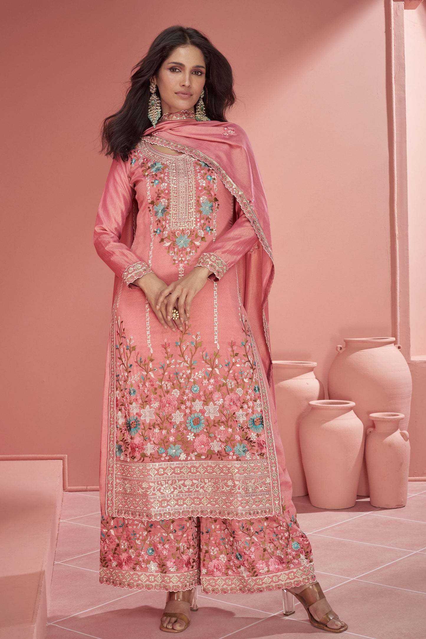 Pink Embroidered Organza Silk Palazzo Suit-ZBSS100071_1