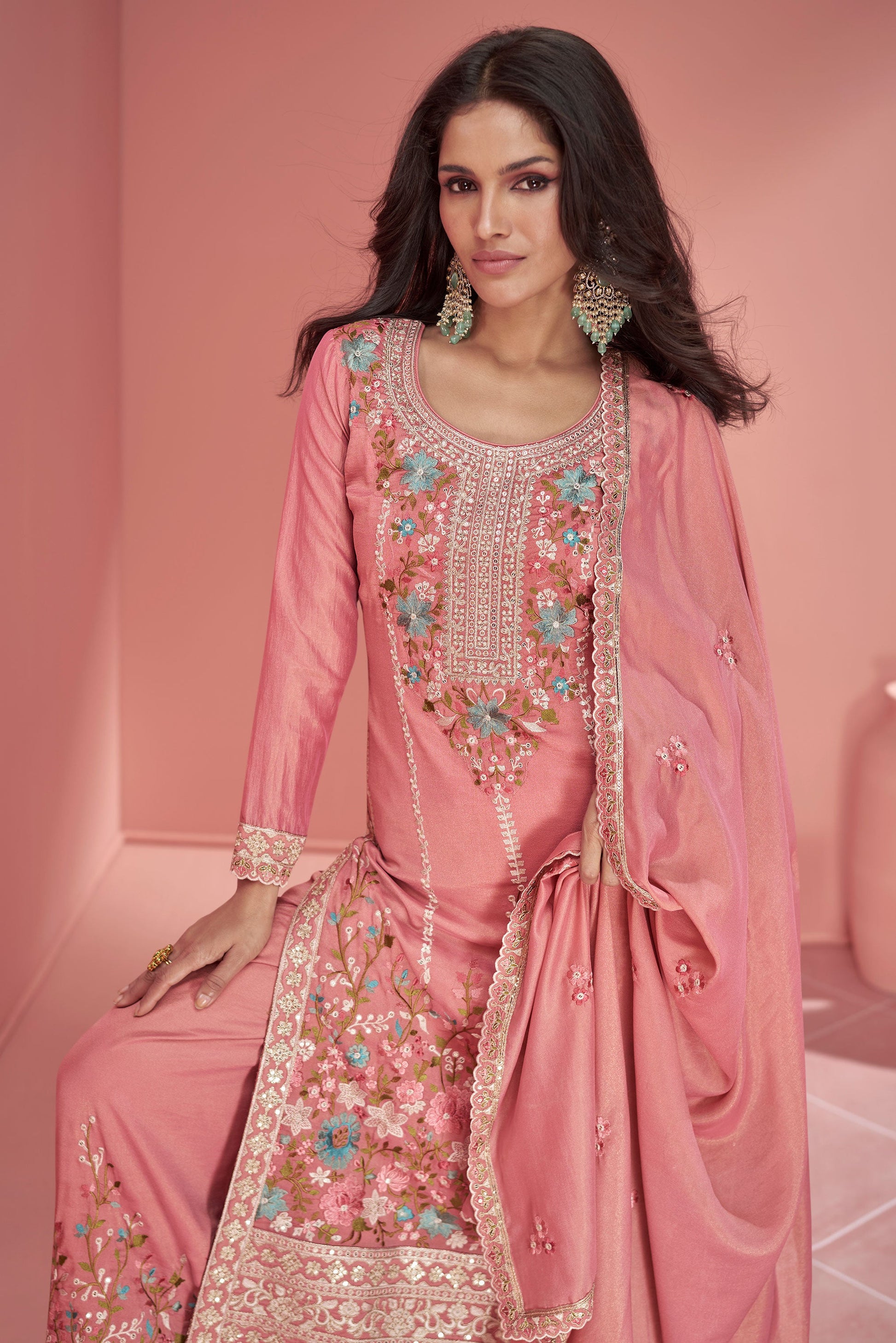 Pink Embroidered Organza Silk Palazzo Suit-ZBSS100071_2