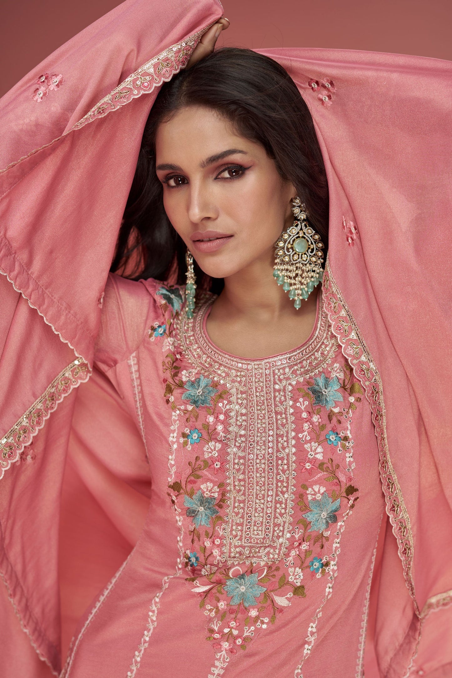 Pink Embroidered Organza Silk Palazzo Suit-ZBSS100071_3