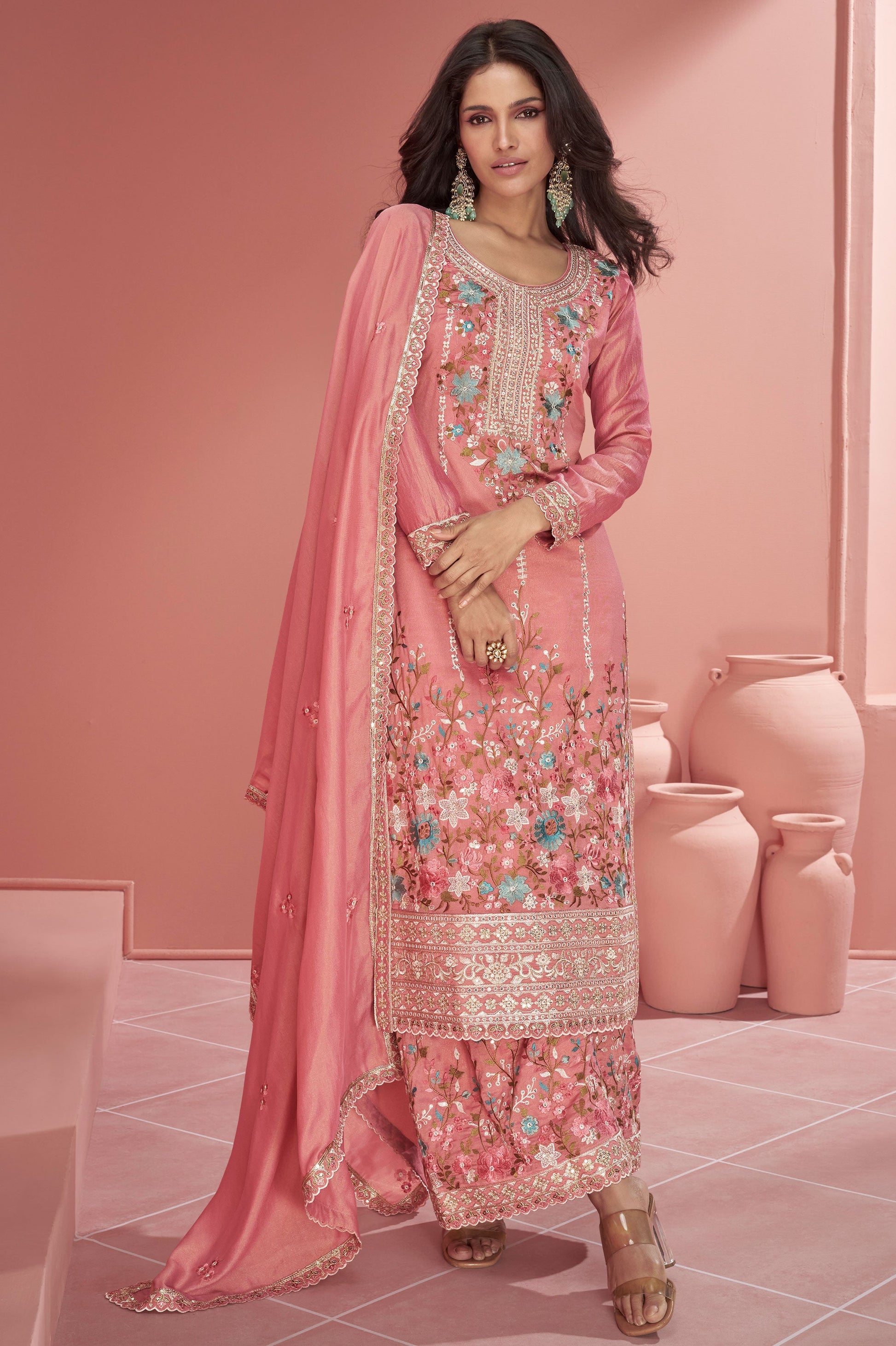 Pink Embroidered Organza Silk Palazzo Suit-ZBSS100071_4