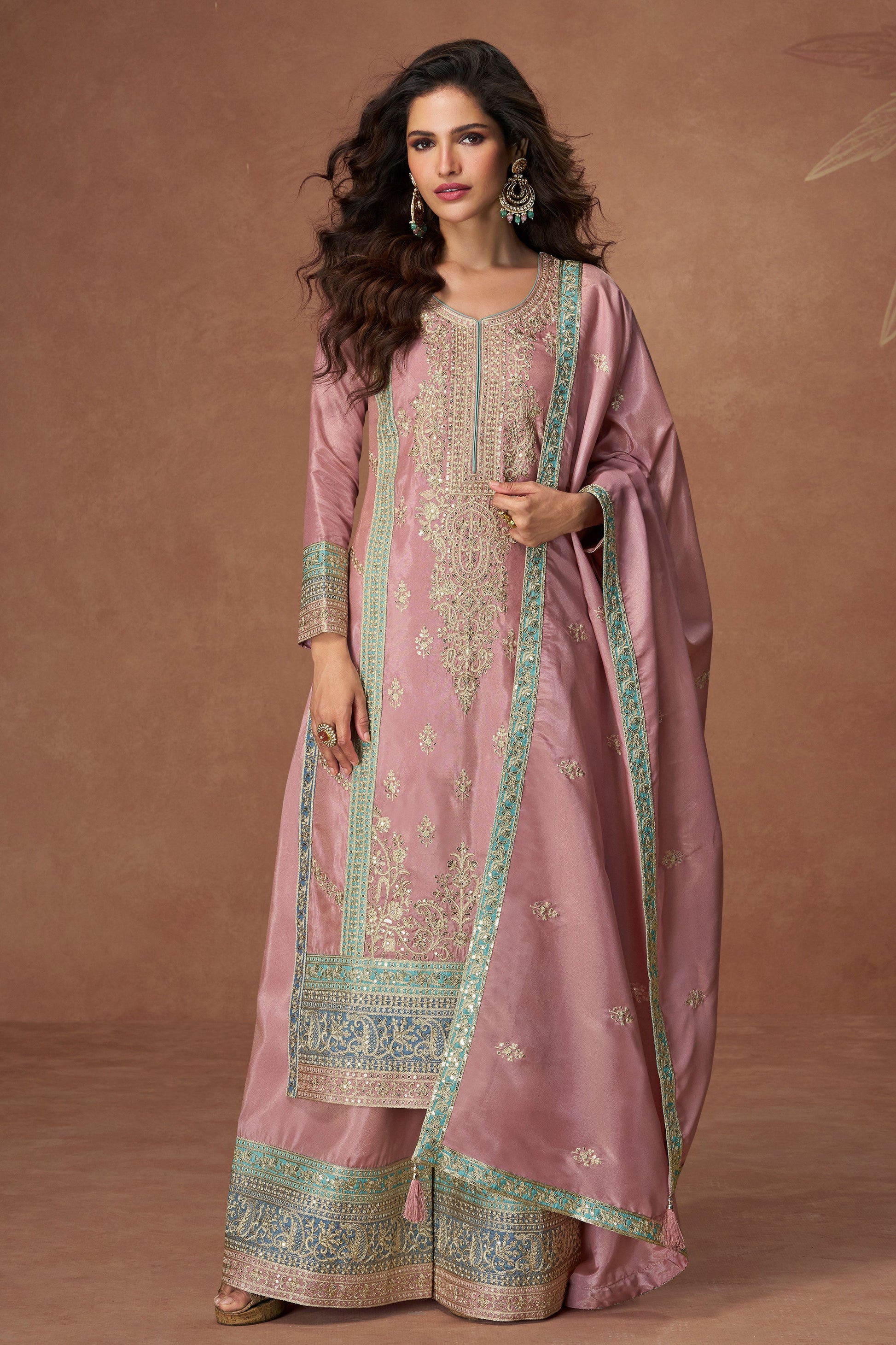 Pink Embroidered Organza Silk Readymade Suit-SS169_1_SareeButa.com