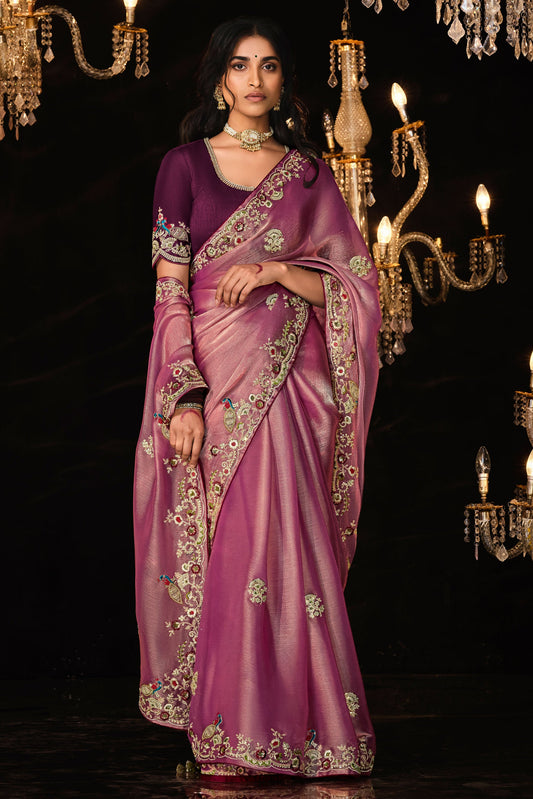 Pink Embroidered Organza Silk Saree-ZB130860_1