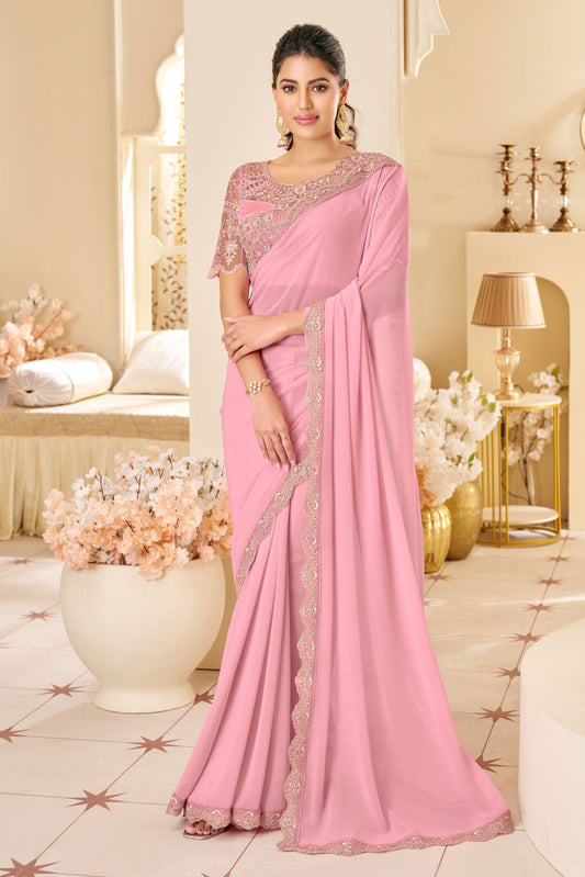 Pink Embroidered Shimmer Georgette Saree-ZB133555_1_SareeButa.com