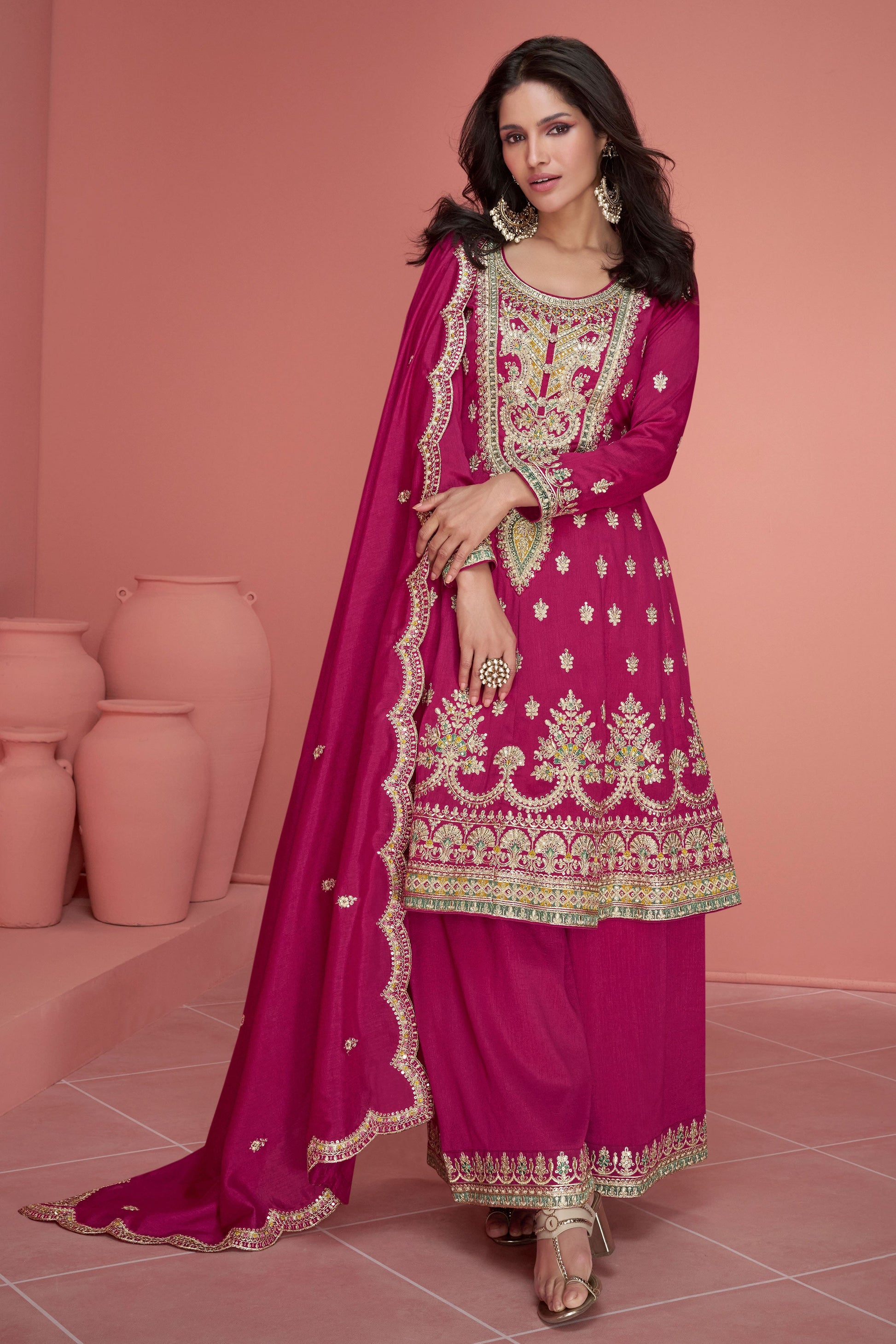 Pink Embroidered Silk Palazzo Suit-ZBSS100064_1