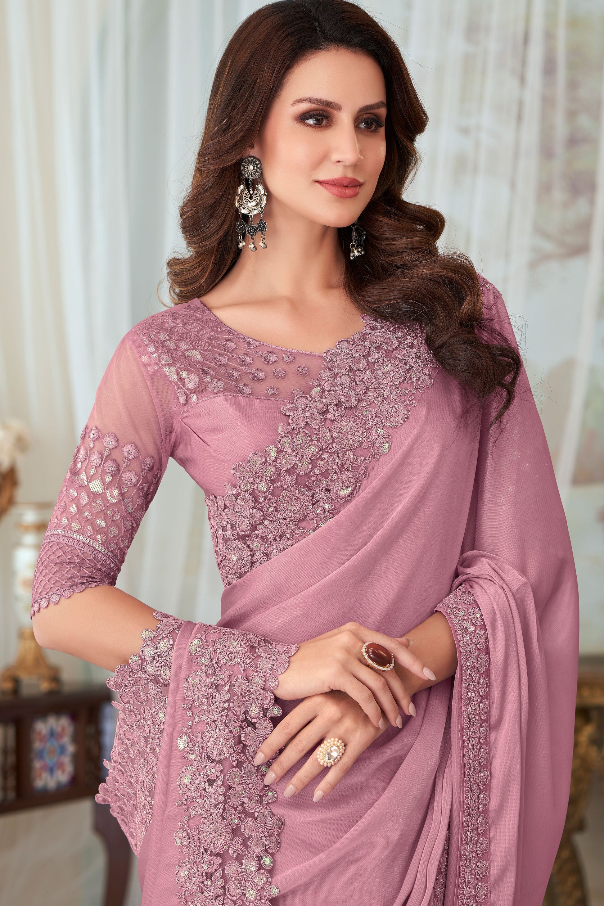 Purple Embroidered Silk Saree-ZB133201_2_SareeButa.com