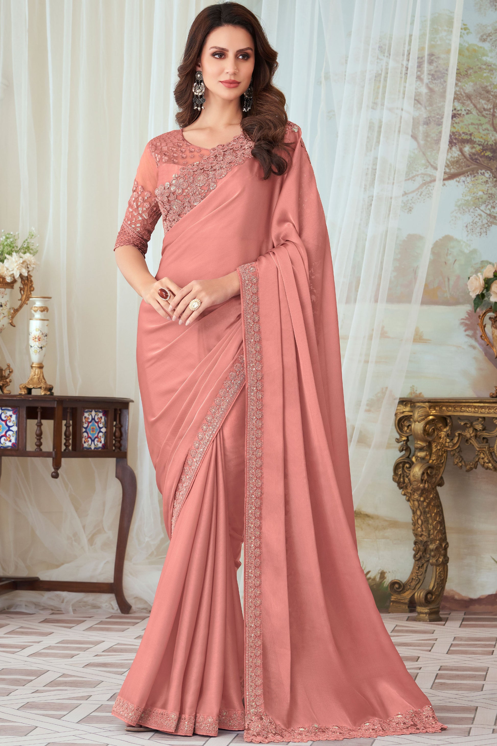 Pink Embroidered Silk Saree-ZB133203_1_SareeButa.com