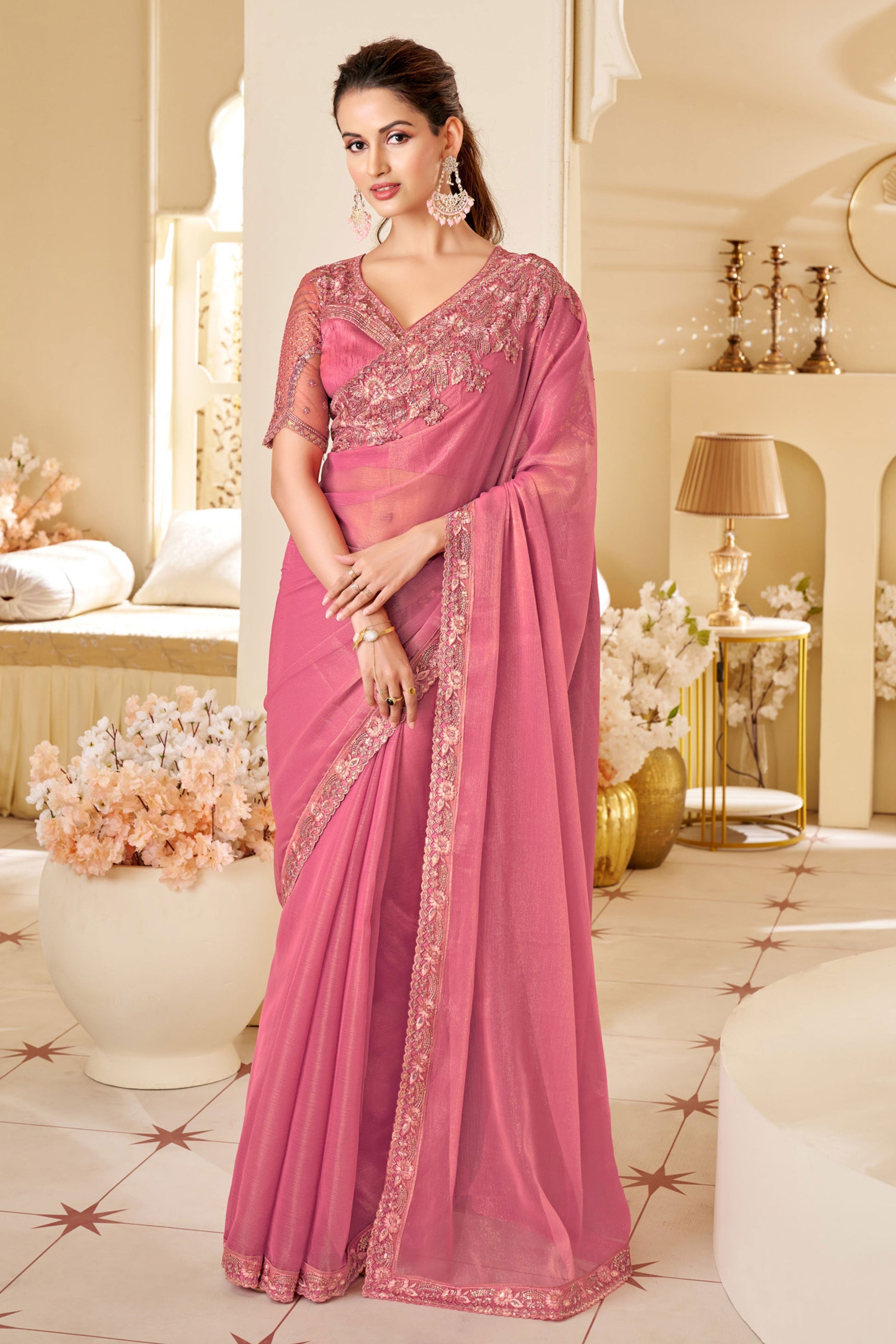 Pink Embroidered Silk Saree-ZB133546_1_SareeButa.com