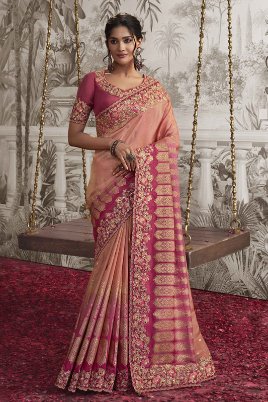 Pink Embroidered Viscose Saree-ZB131113_1