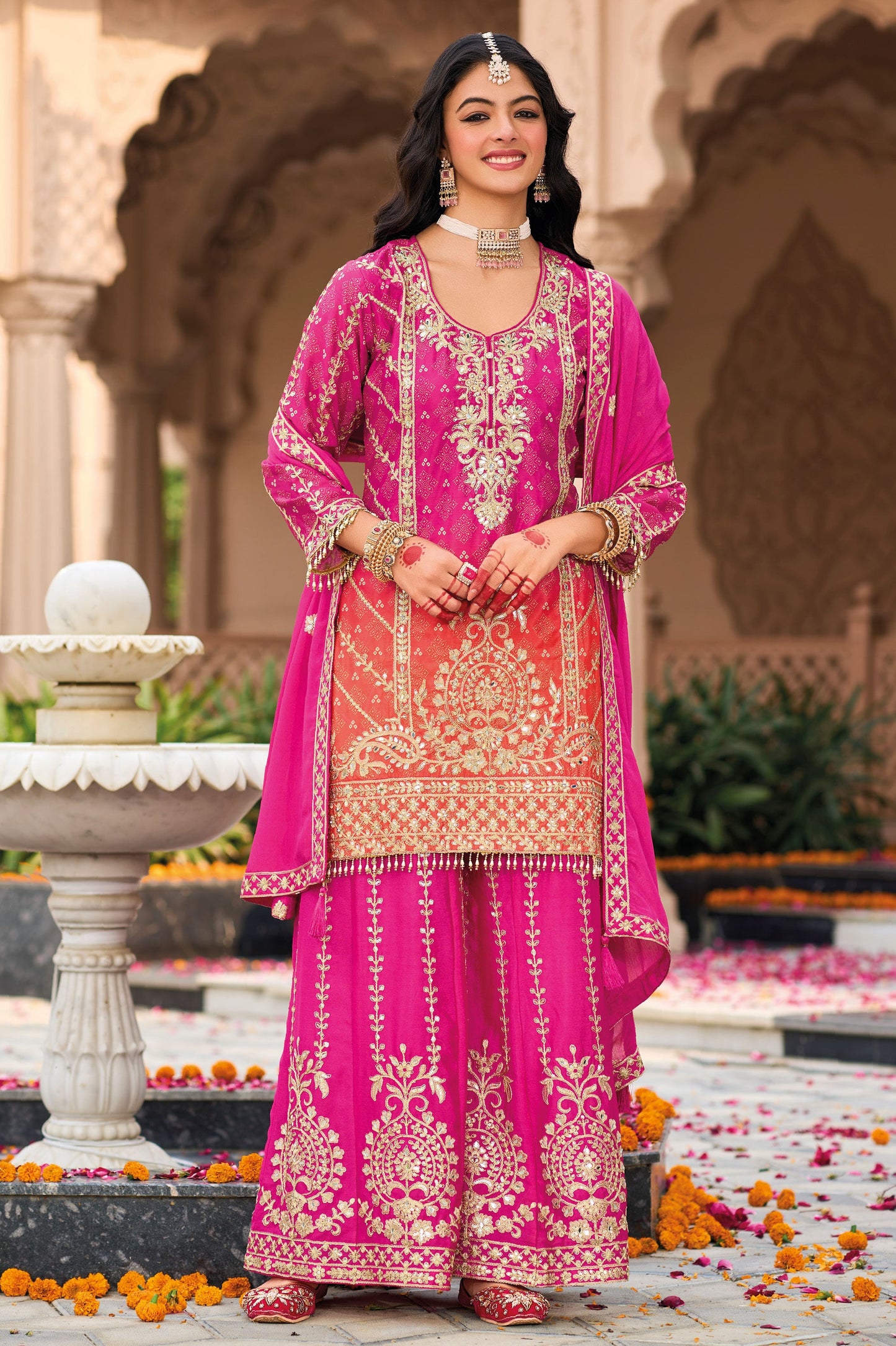 Pink Heavy Work Chinon Readymade Suit-SS142_1_SareeButa.com