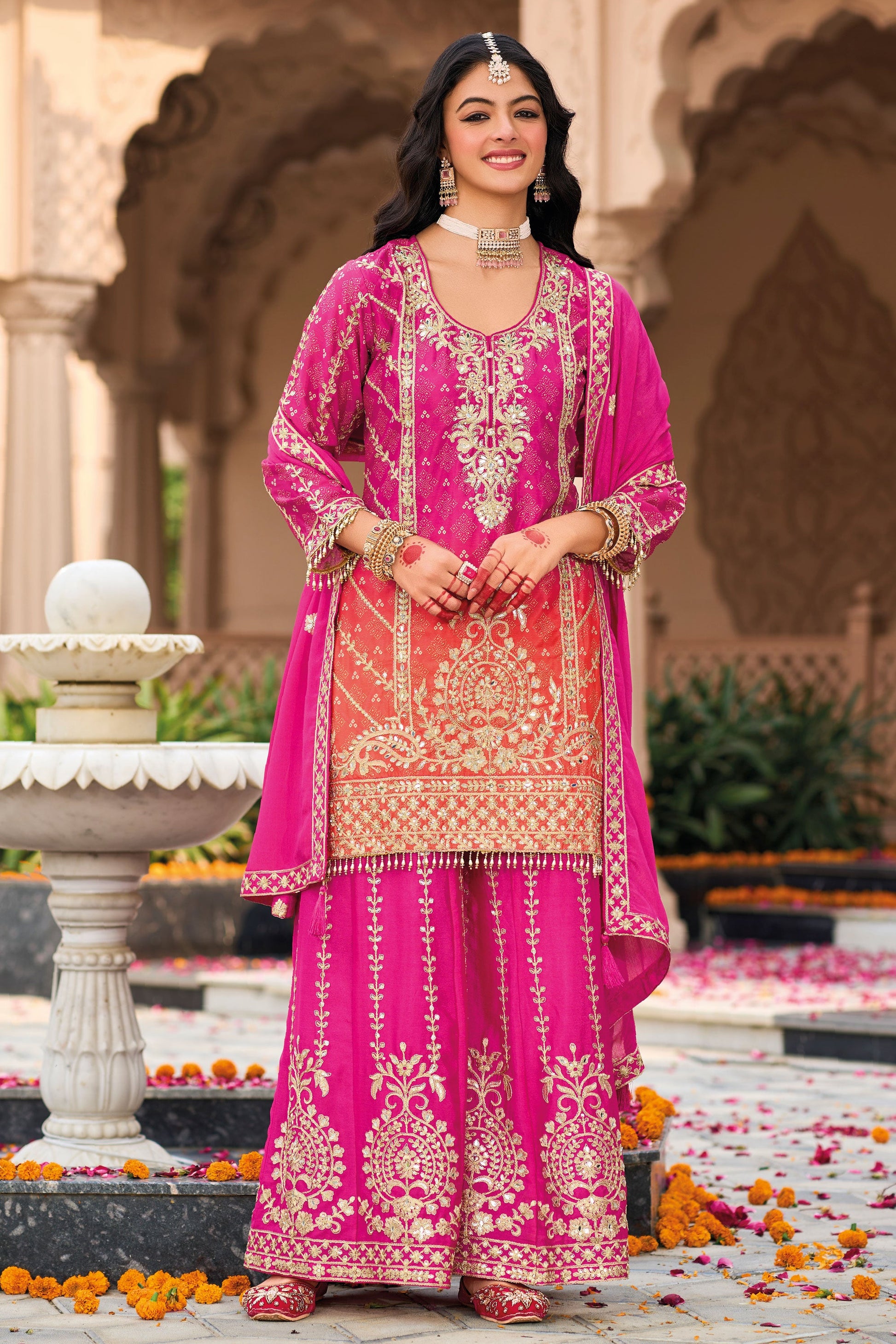 Pink Heavy Work Chinon Readymade Suit-SS142_1_SareeButa.com