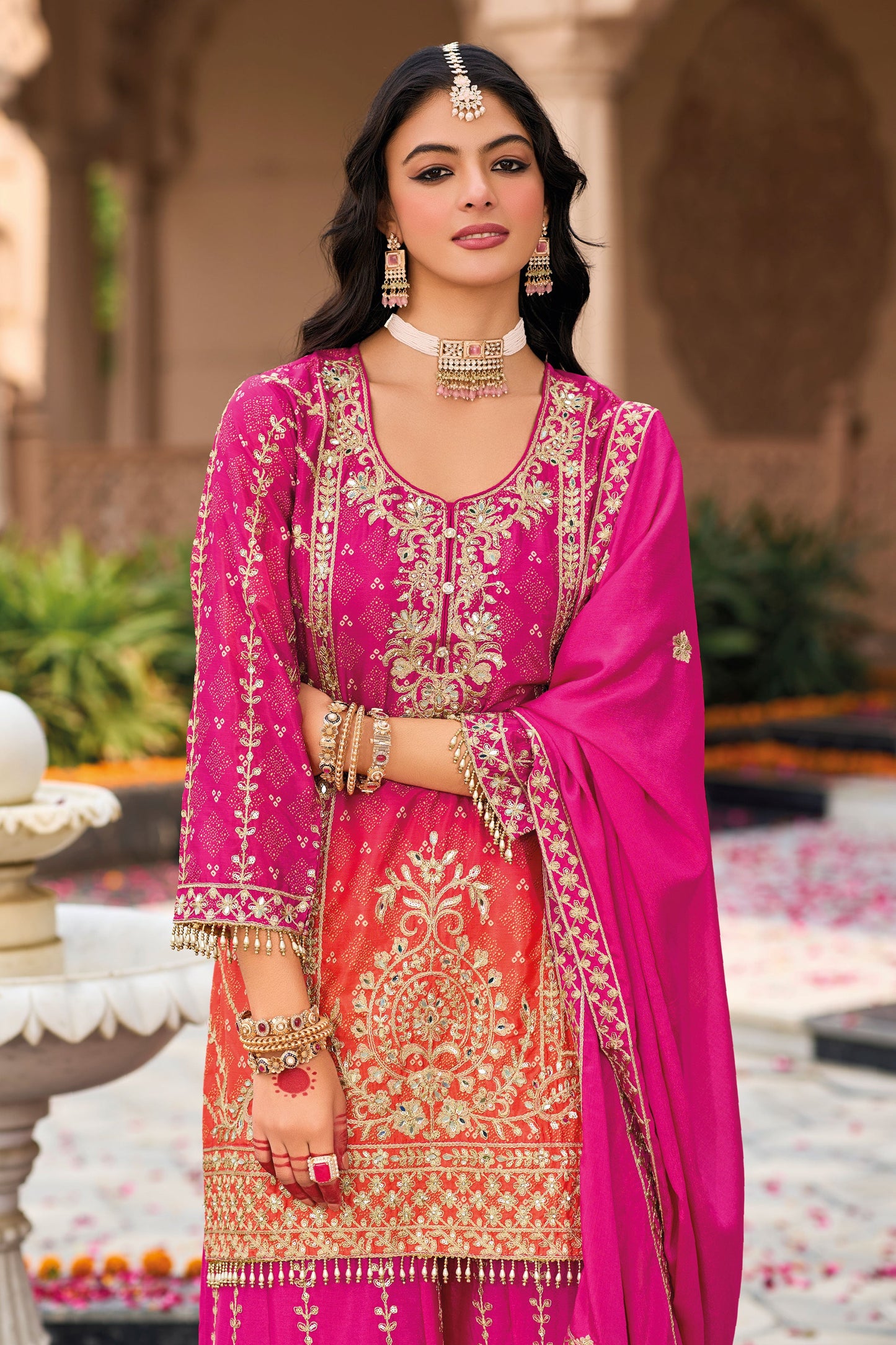 Pink Heavy Work Chinon Readymade Suit-SS142_2_SareeButa.com