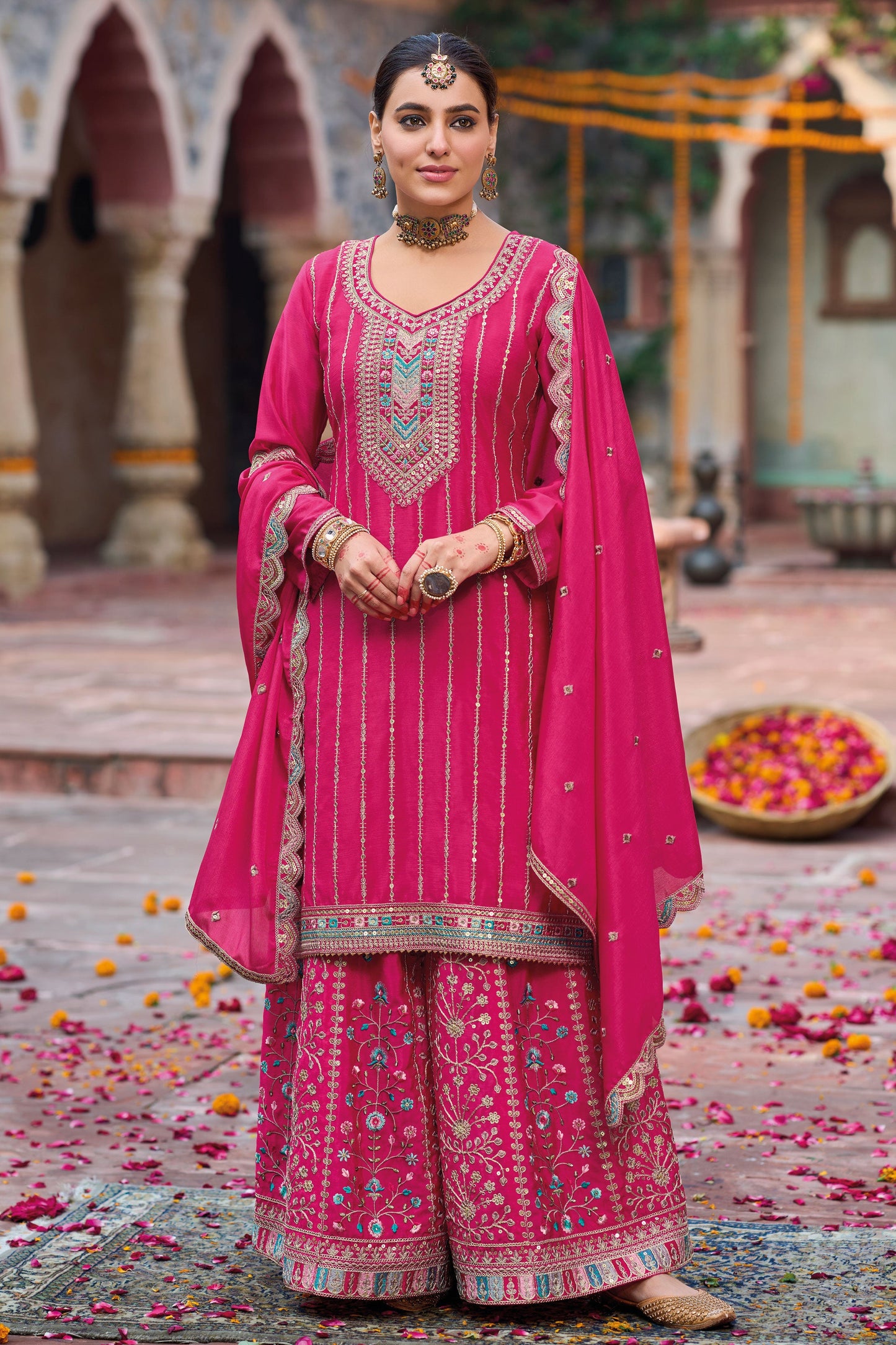 Pink Heavy Work Chinon Readymade Suit-SS156_1_SareeButa.com