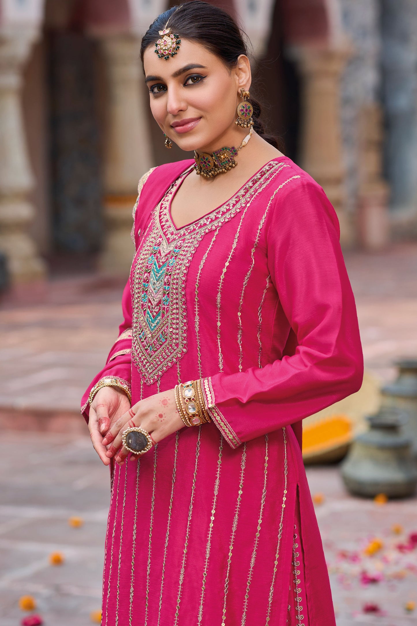 Pink Heavy Work Chinon Readymade Suit-SS156_2_SareeButa.com