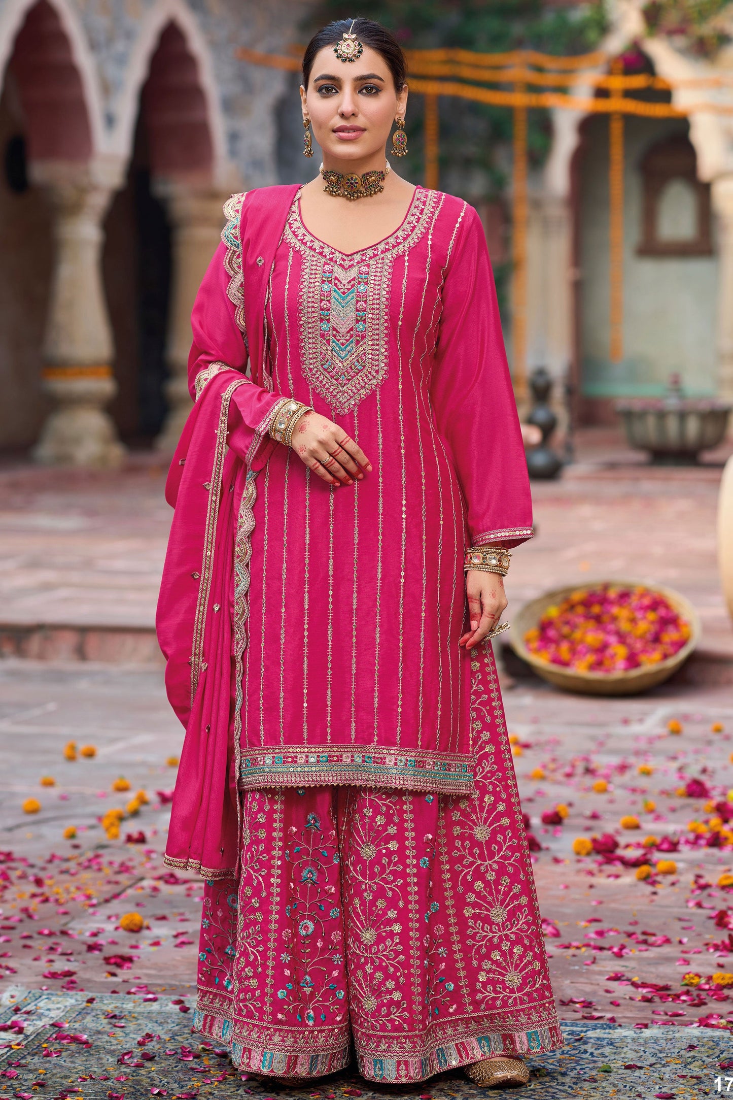 Pink Heavy Work Chinon Readymade Suit-SS156_3_SareeButa.com