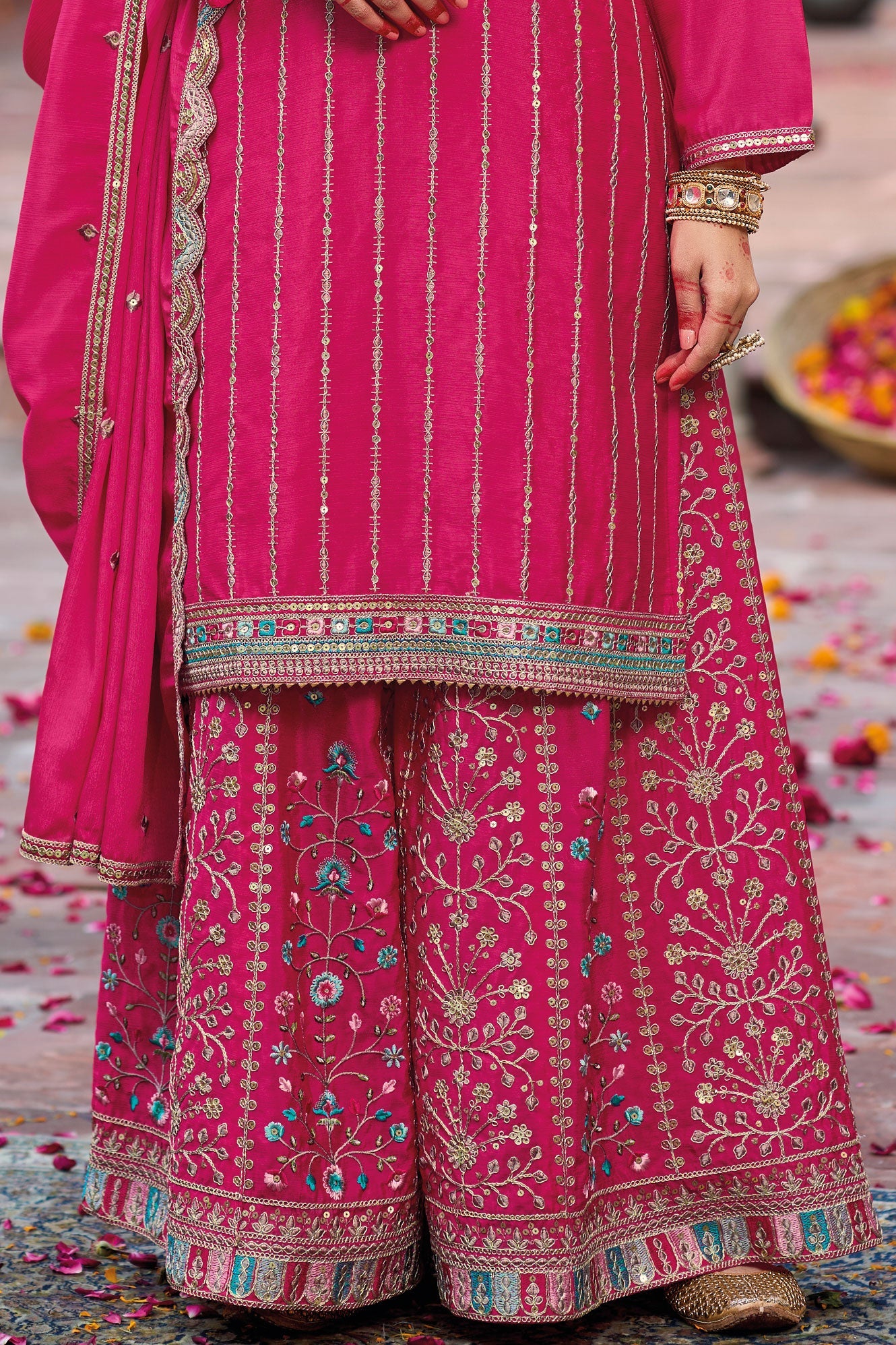 Pink Heavy Work Chinon Readymade Suit-SS156_4_SareeButa.com