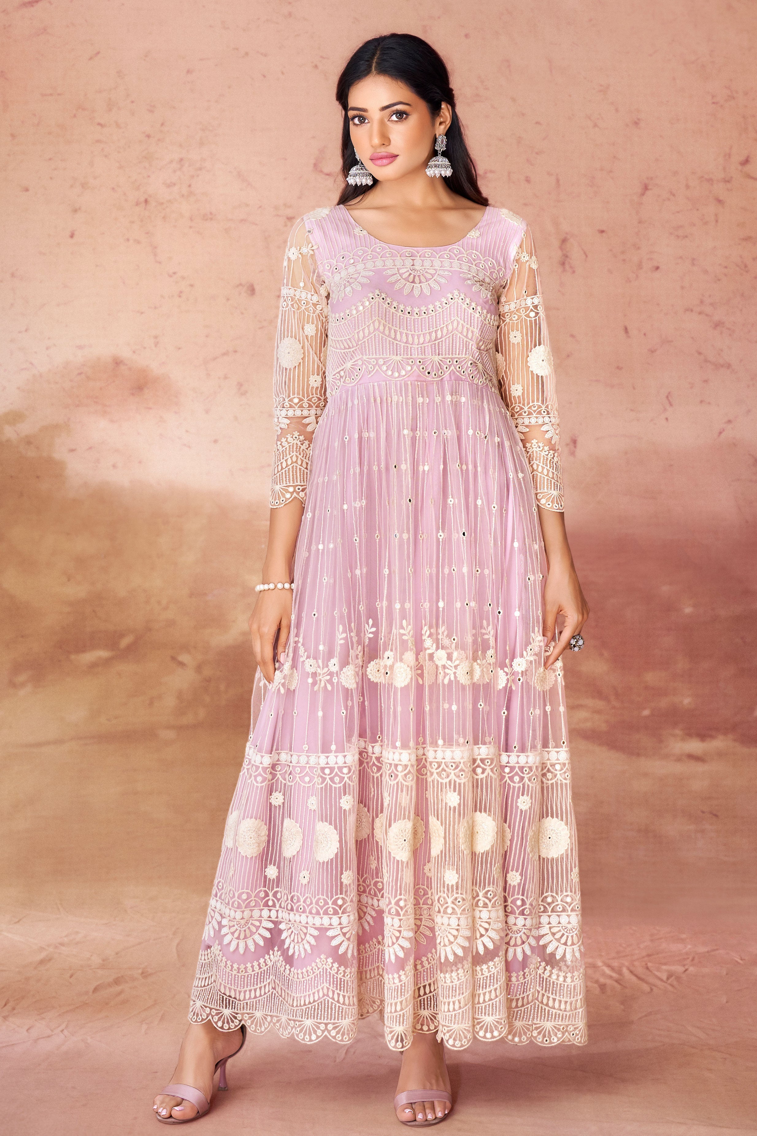Buy Pink Net Anarkali Kurta Online Saree Buta ta ss121