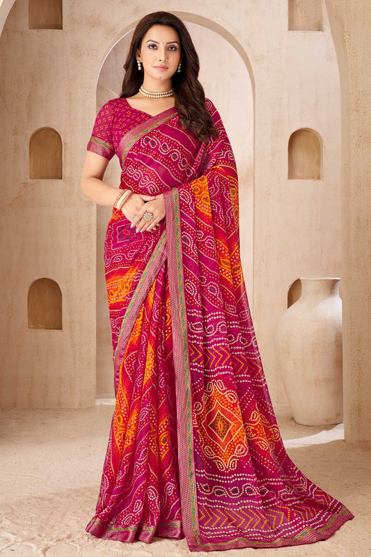 Pink Printed Chiffon Bandhani Saree-ZB134680_1_SareeButa.com