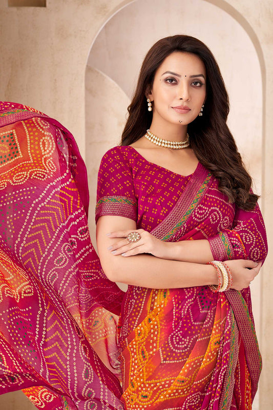 Pink Printed Chiffon Bandhani Saree-ZB134680_2_SareeButa.com