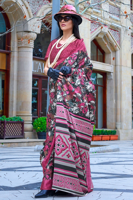 Pink Printed Crepe Saree-ZB132989_1