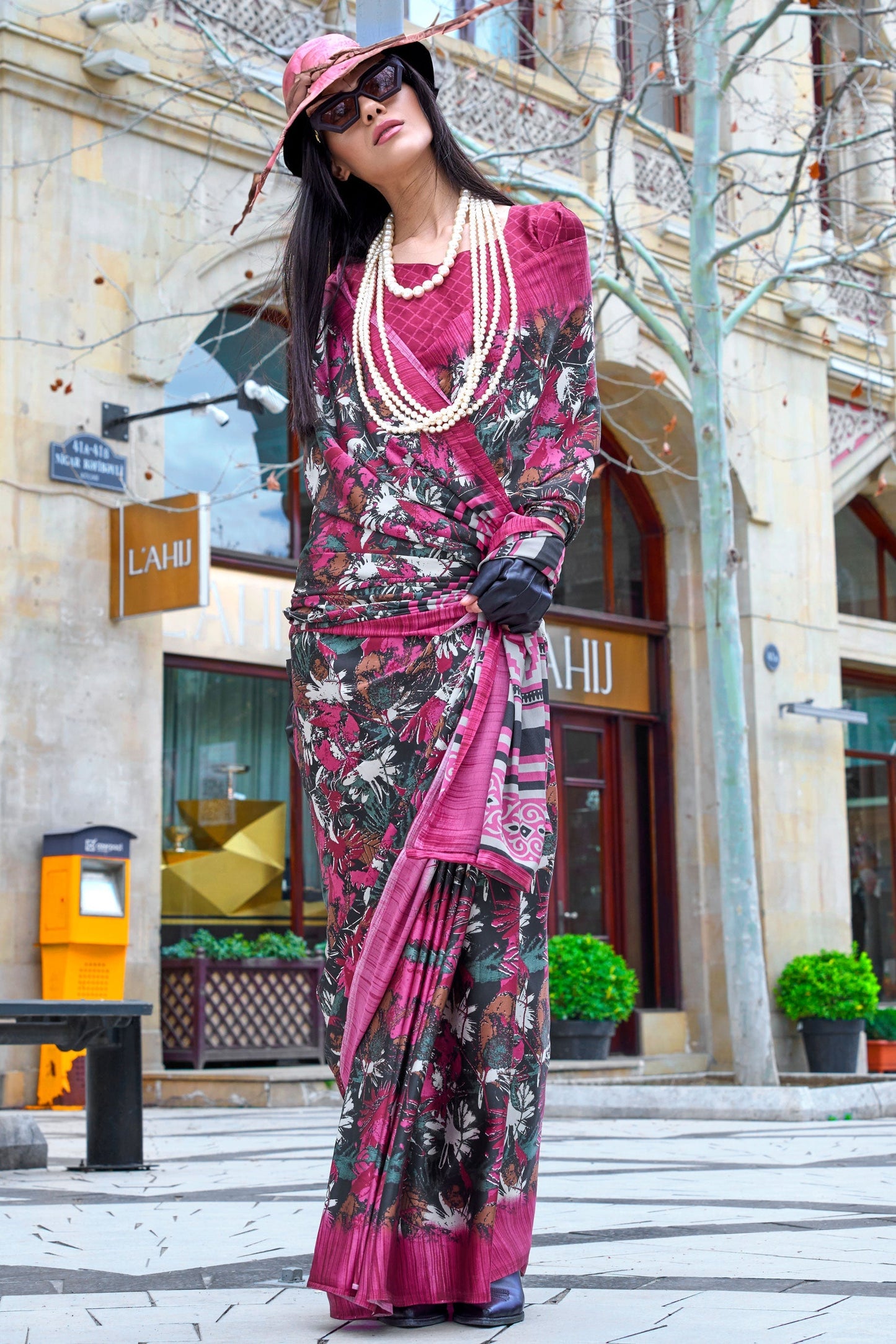 Pink Printed Crepe Saree-ZB132989_2